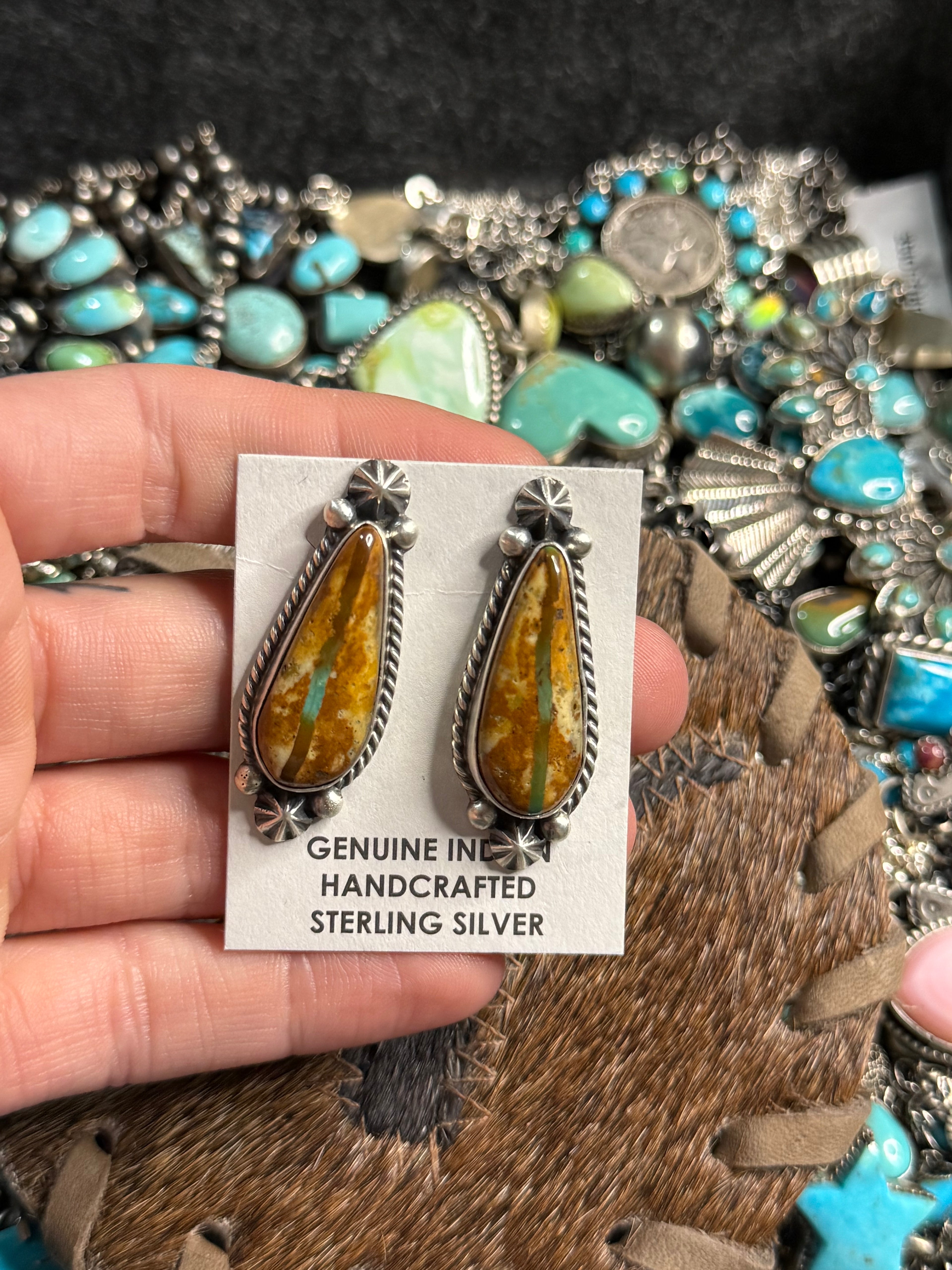 Native Royston ribbon turquoise large stud earrings