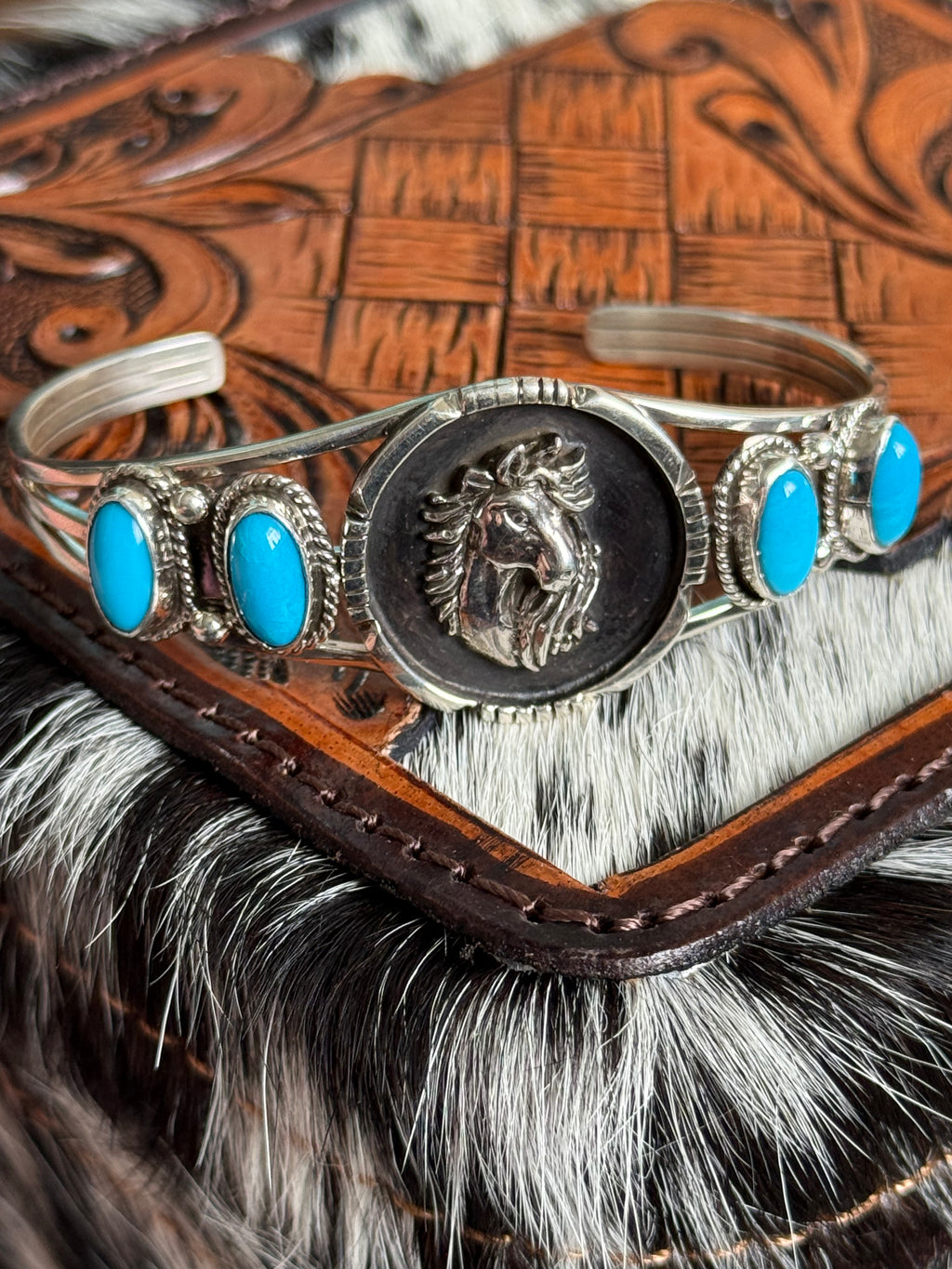 Shadow box horse & turquoise cuff