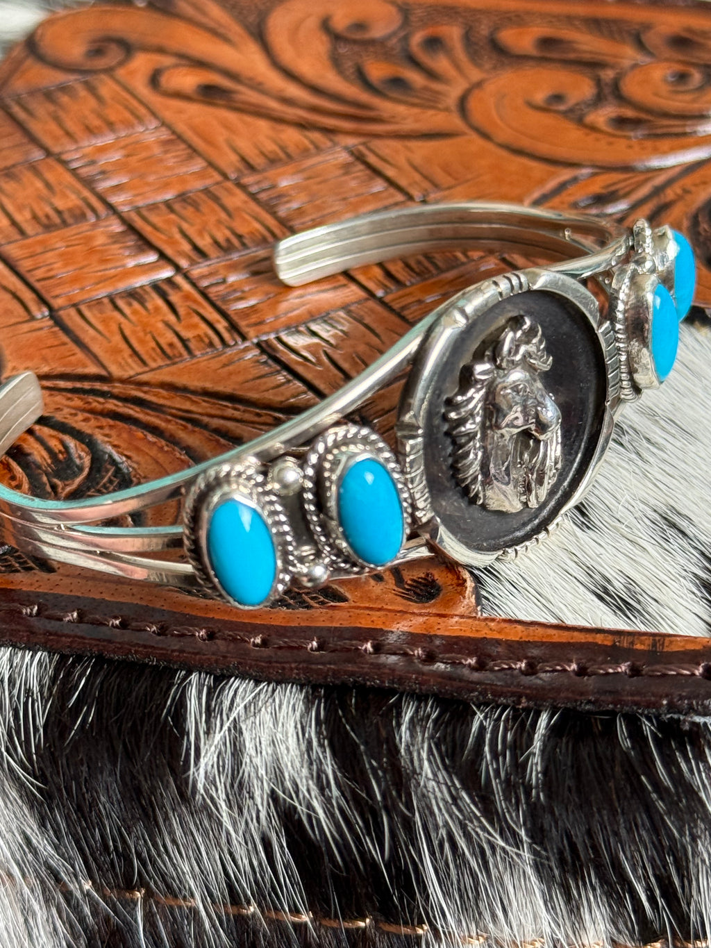 Shadow box horse & turquoise cuff