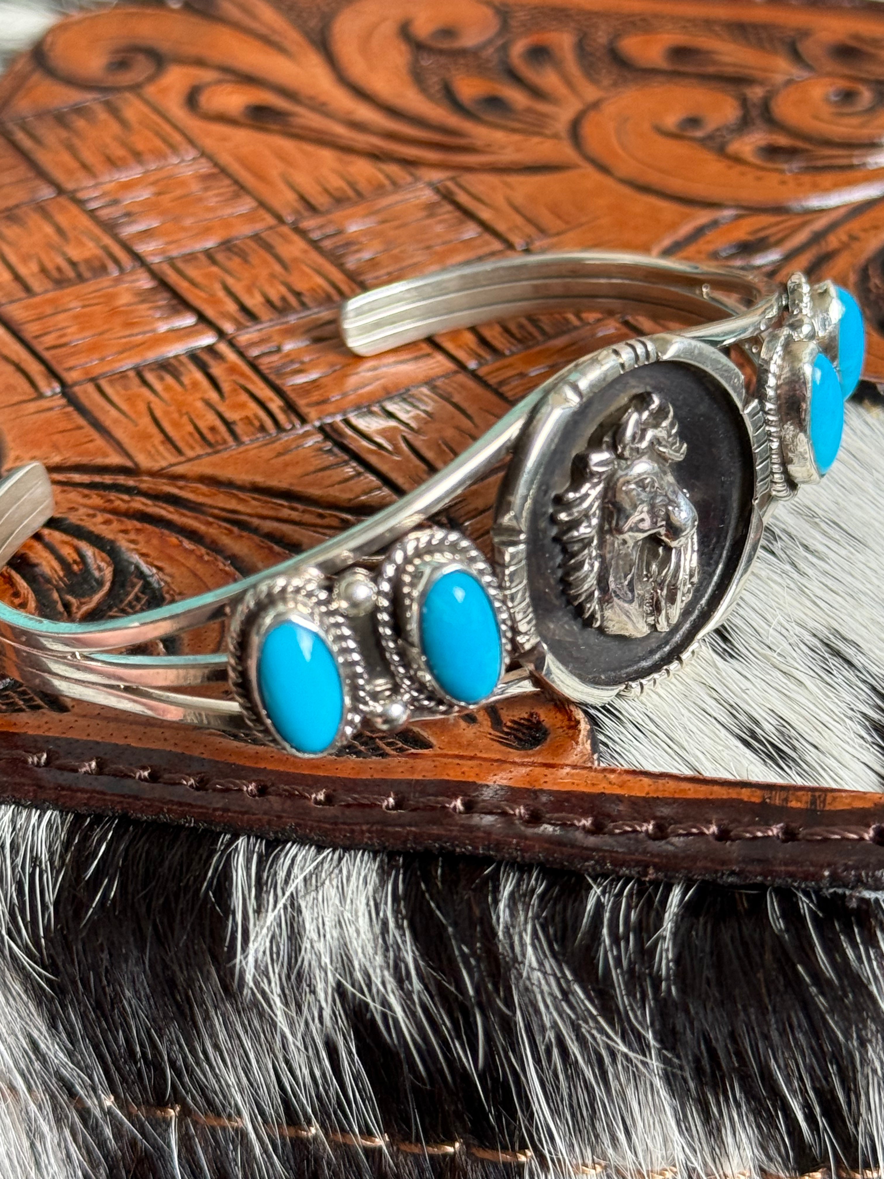 Shadow box horse & turquoise cuff