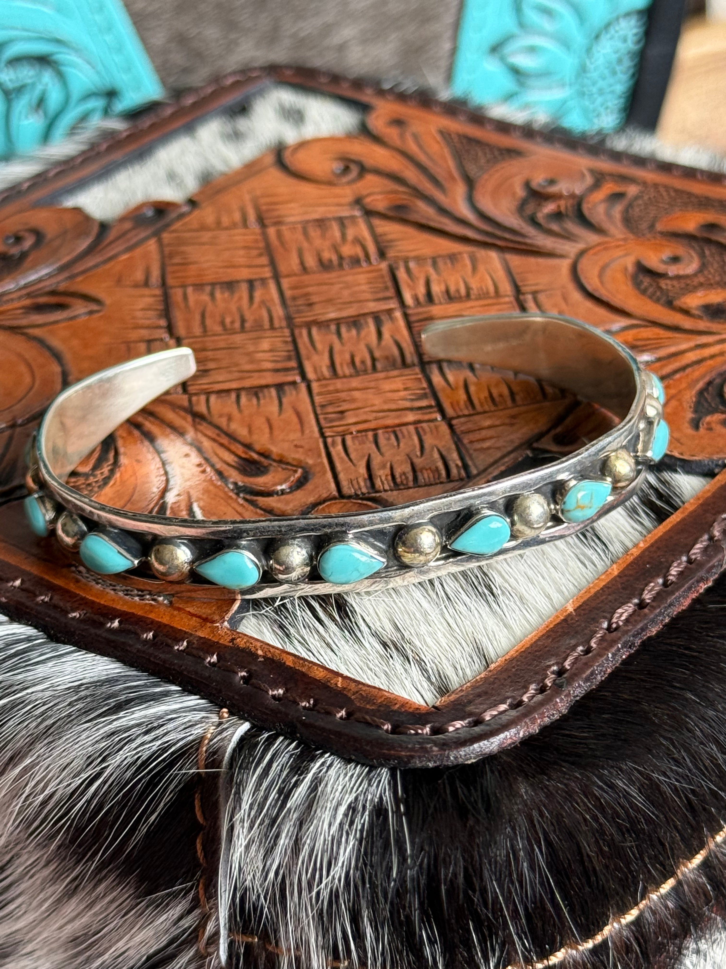 Mexico silver and turquoise cuff