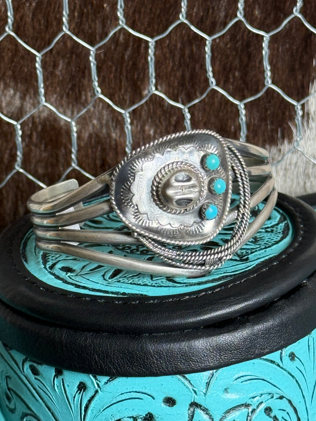 Navajo handmade turquoise cowboy hat cuff