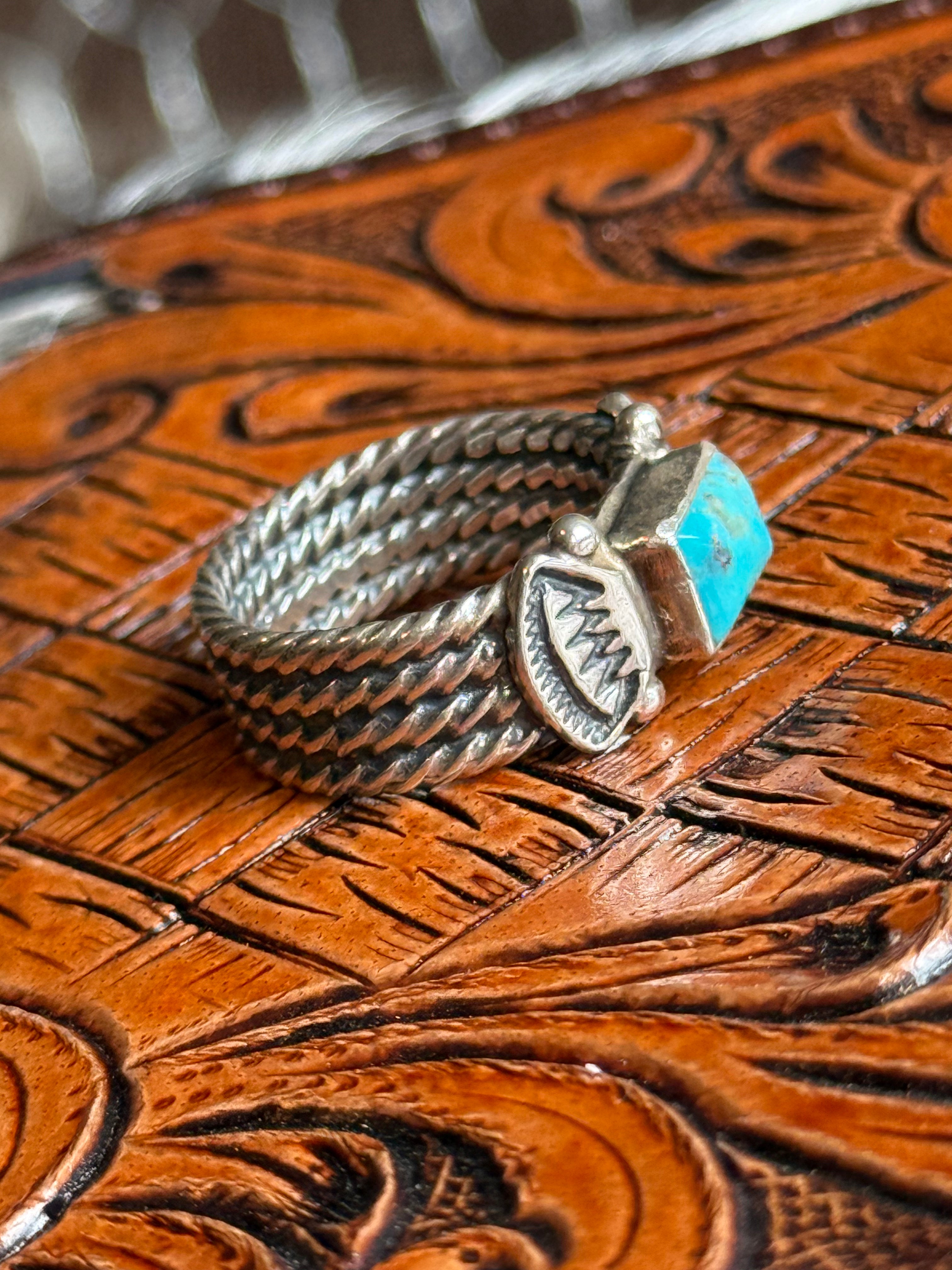 Native made thick band turquoise ring