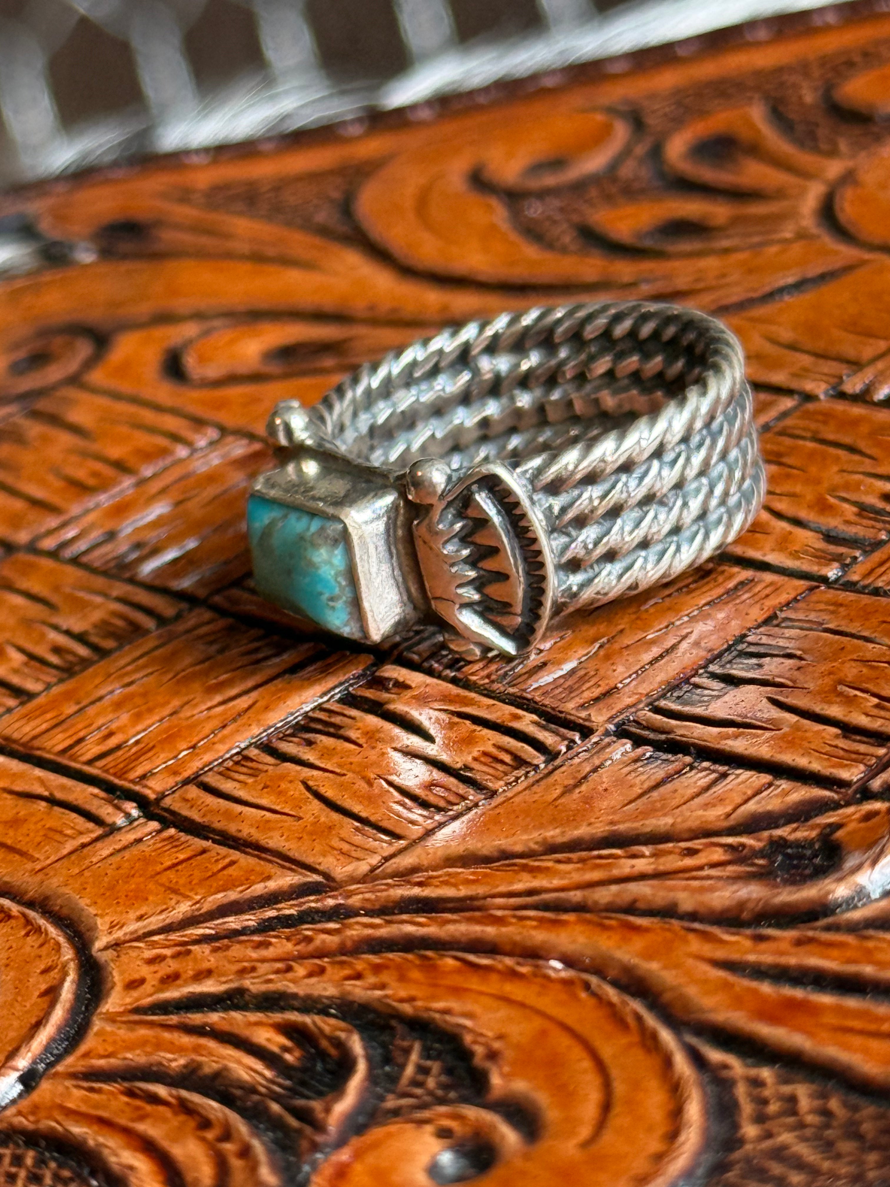 Native made thick band turquoise ring