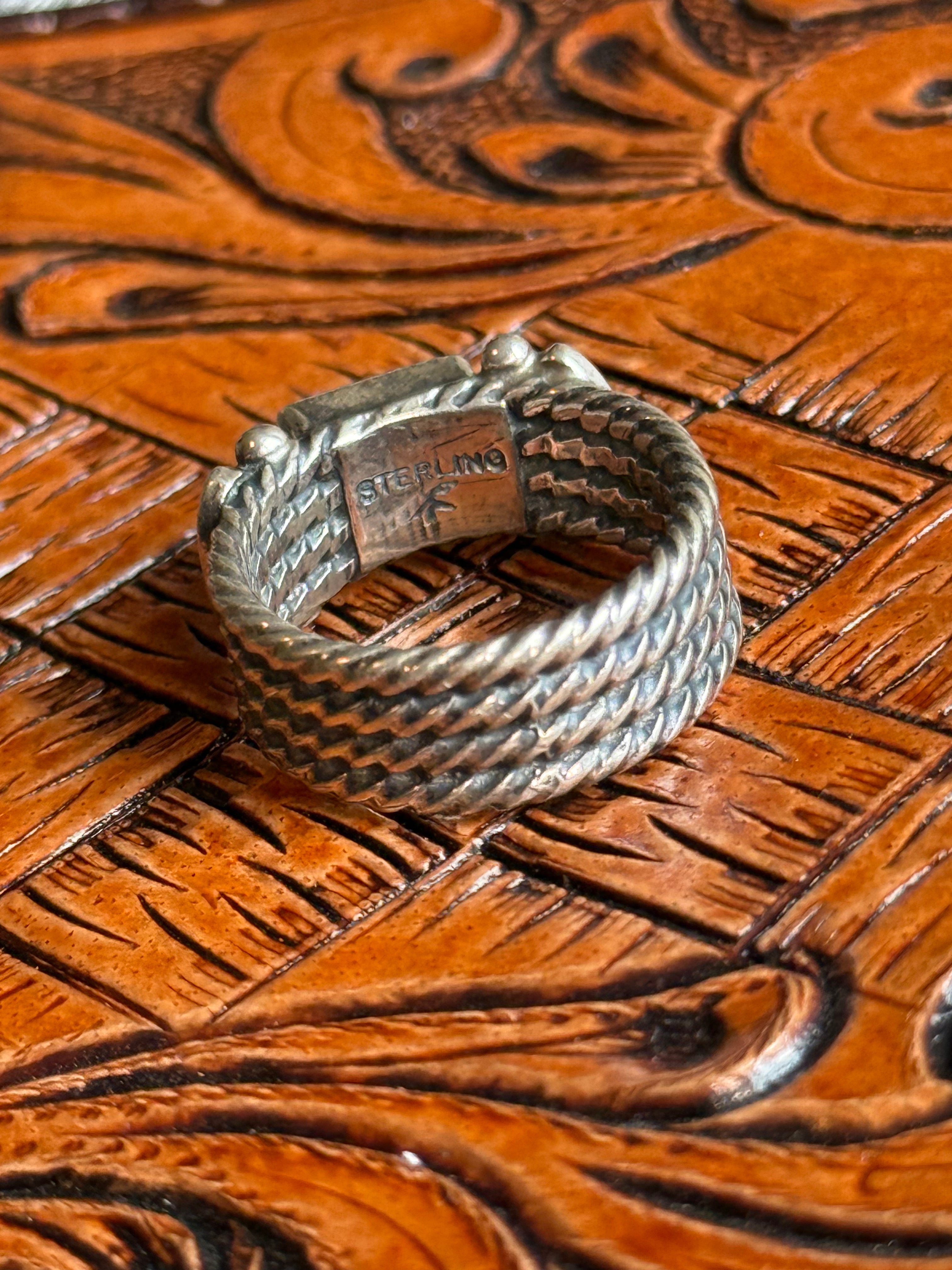 Native made thick band turquoise ring