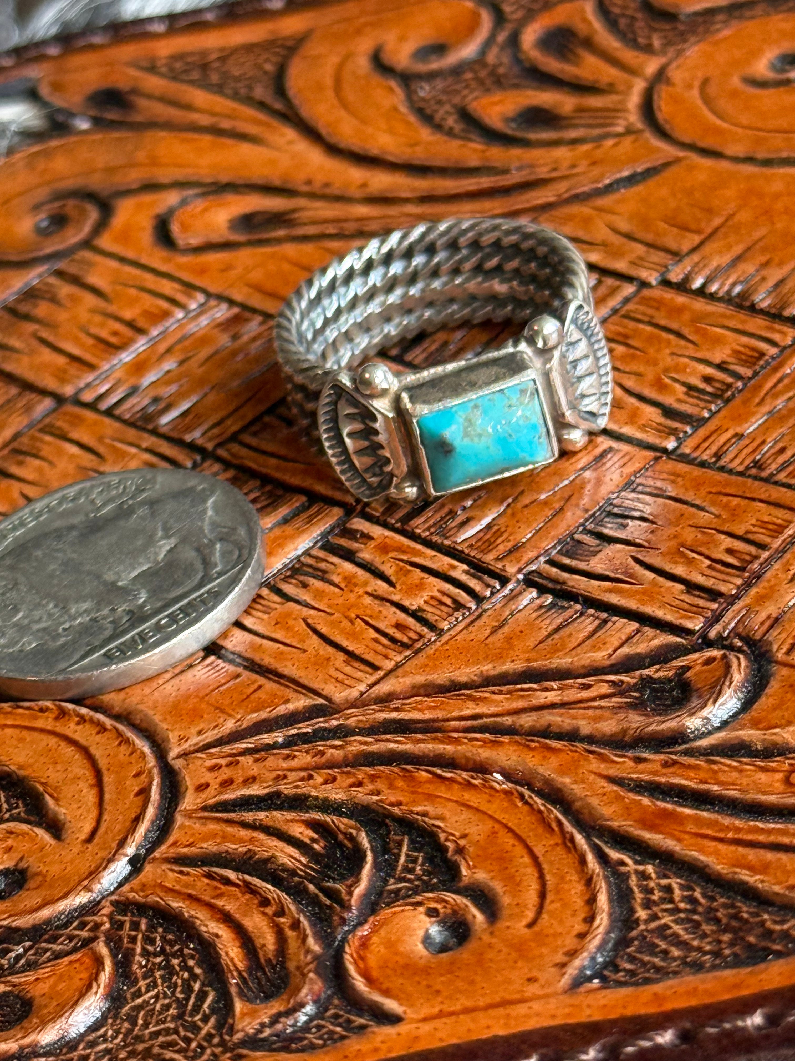 Native made thick band turquoise ring