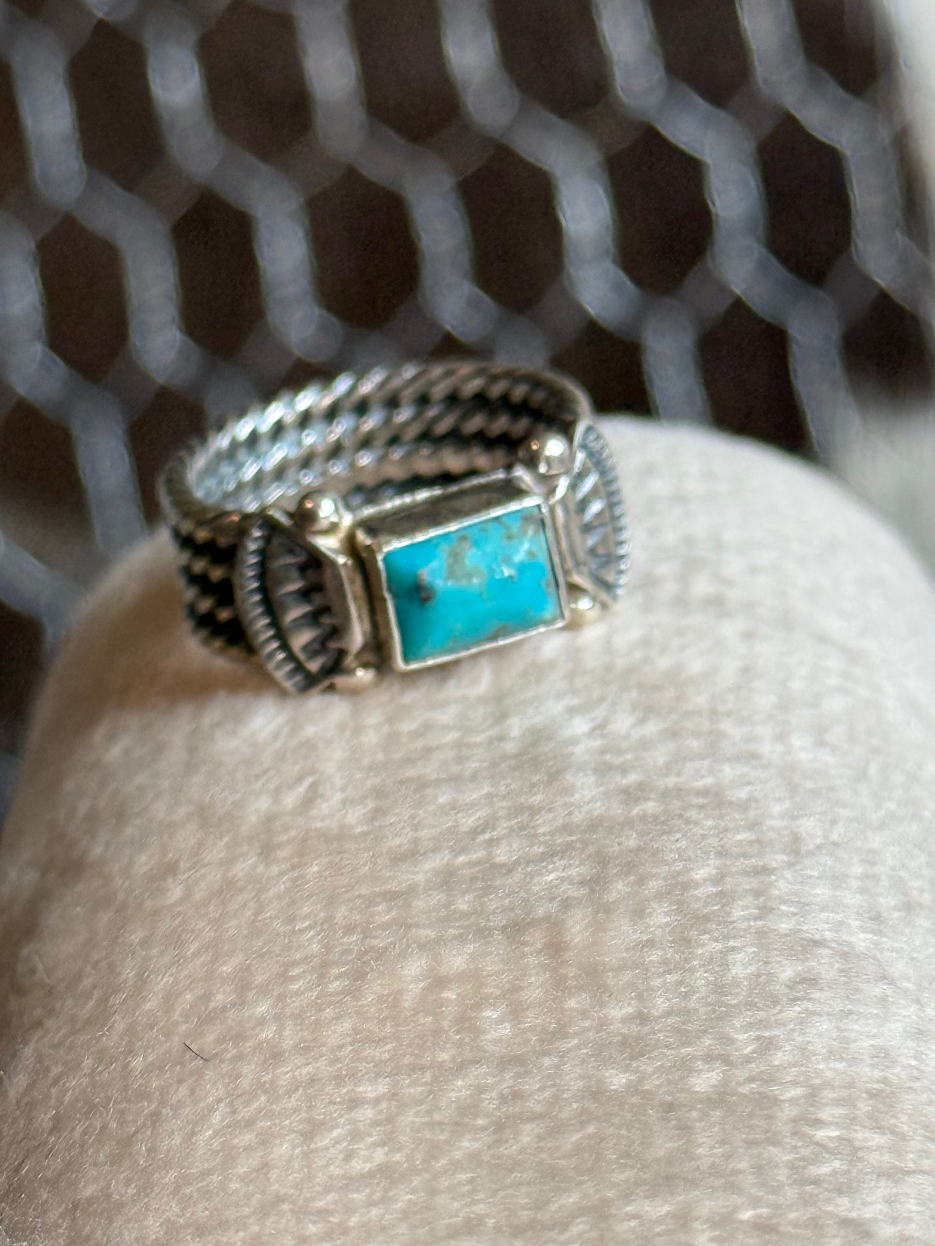 Native made thick band turquoise ring