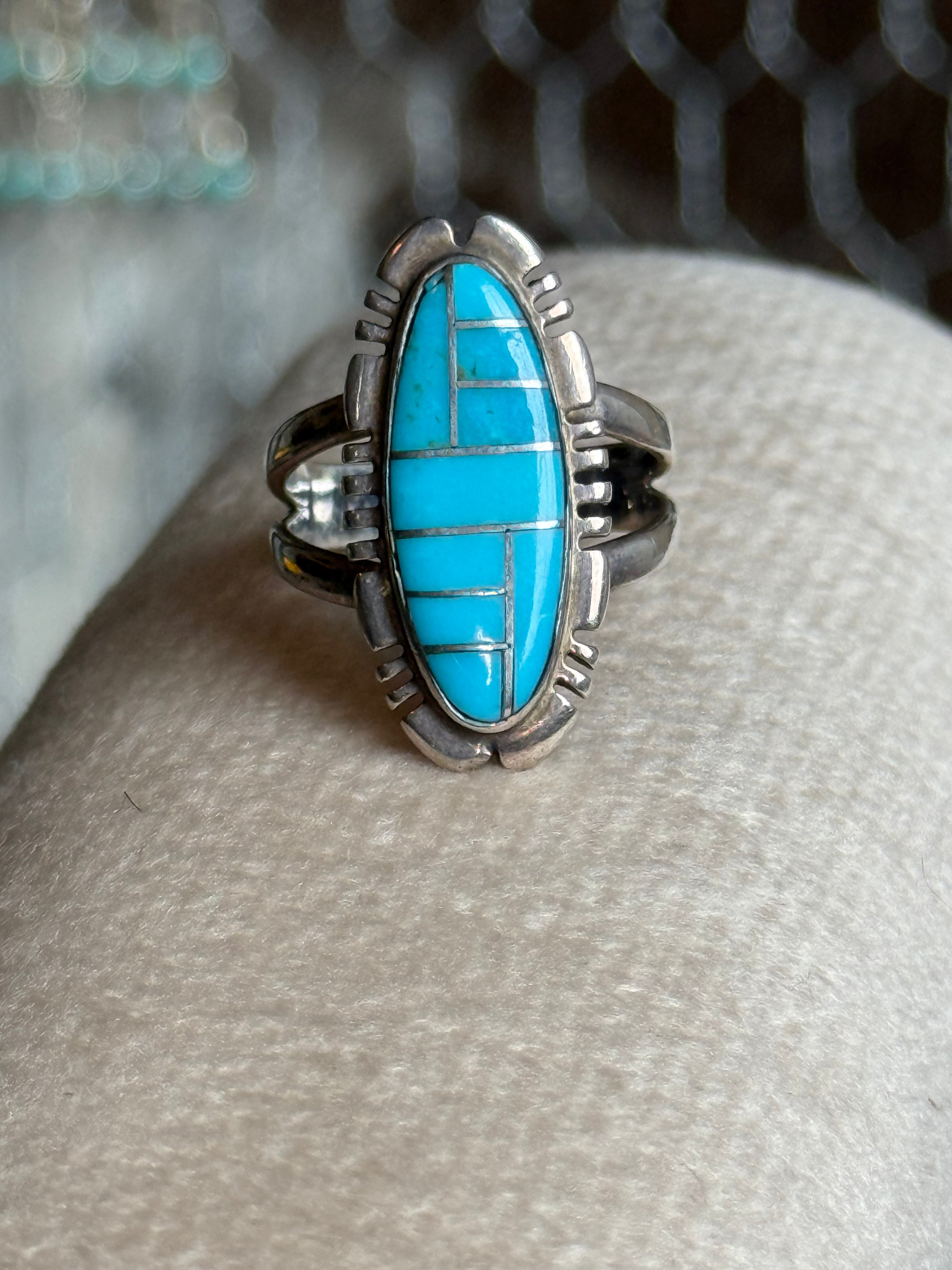 Turquoise inlaid cutout ring