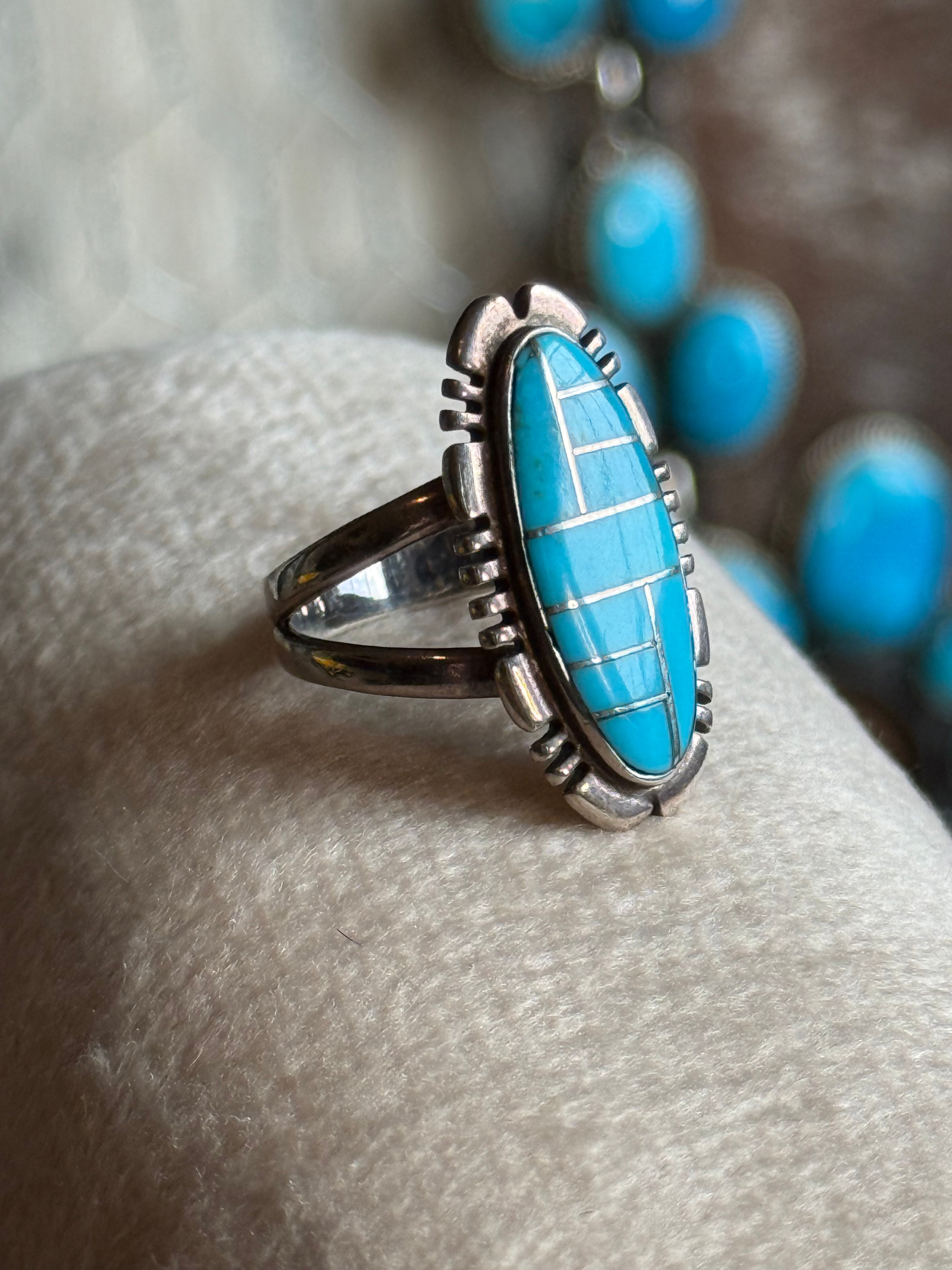 Turquoise inlaid cutout ring