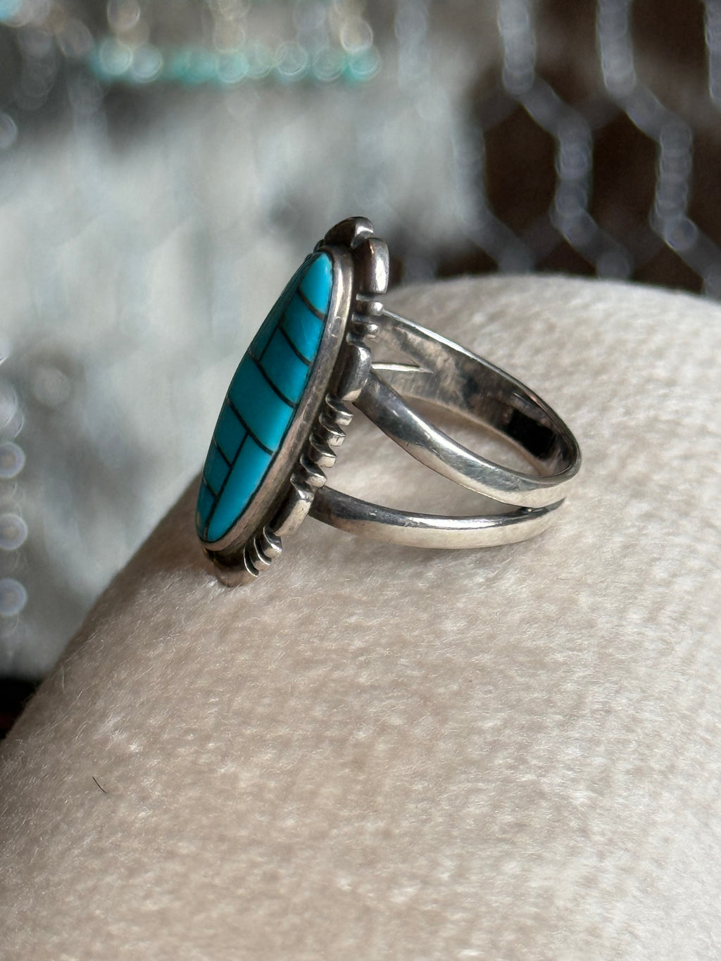 Turquoise inlaid cutout ring