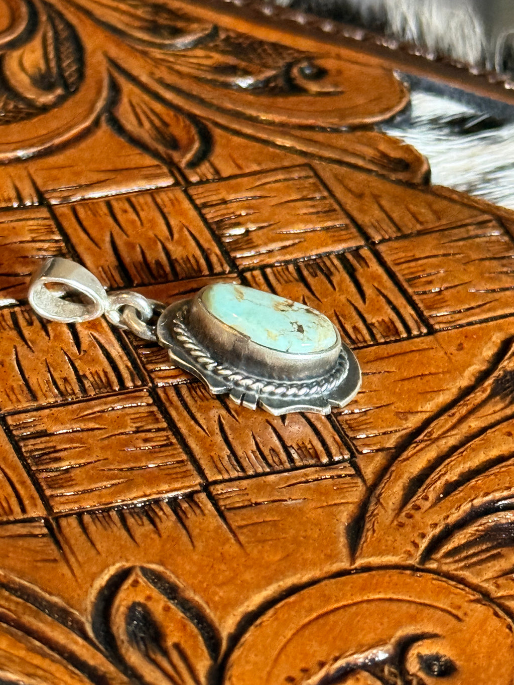 Native made dry creek turquoise pendant
