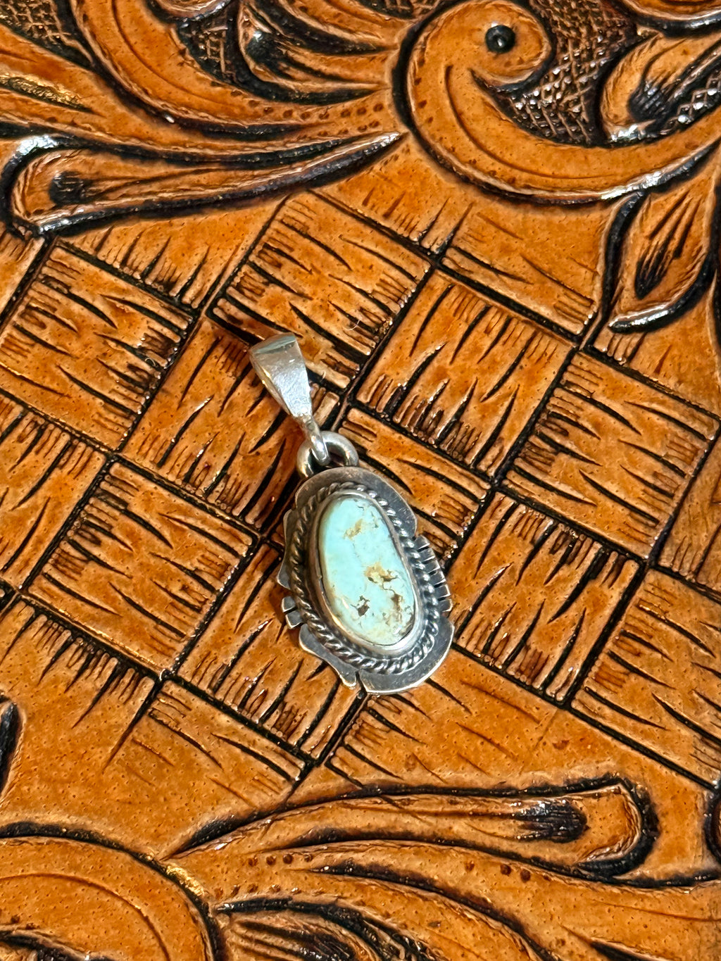 Native made dry creek turquoise pendant