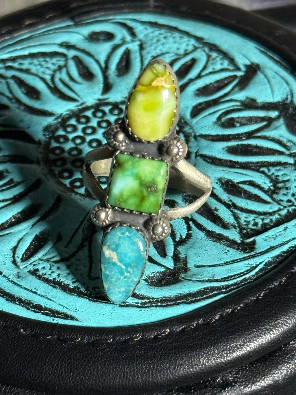 3 stone multi turquoise ring