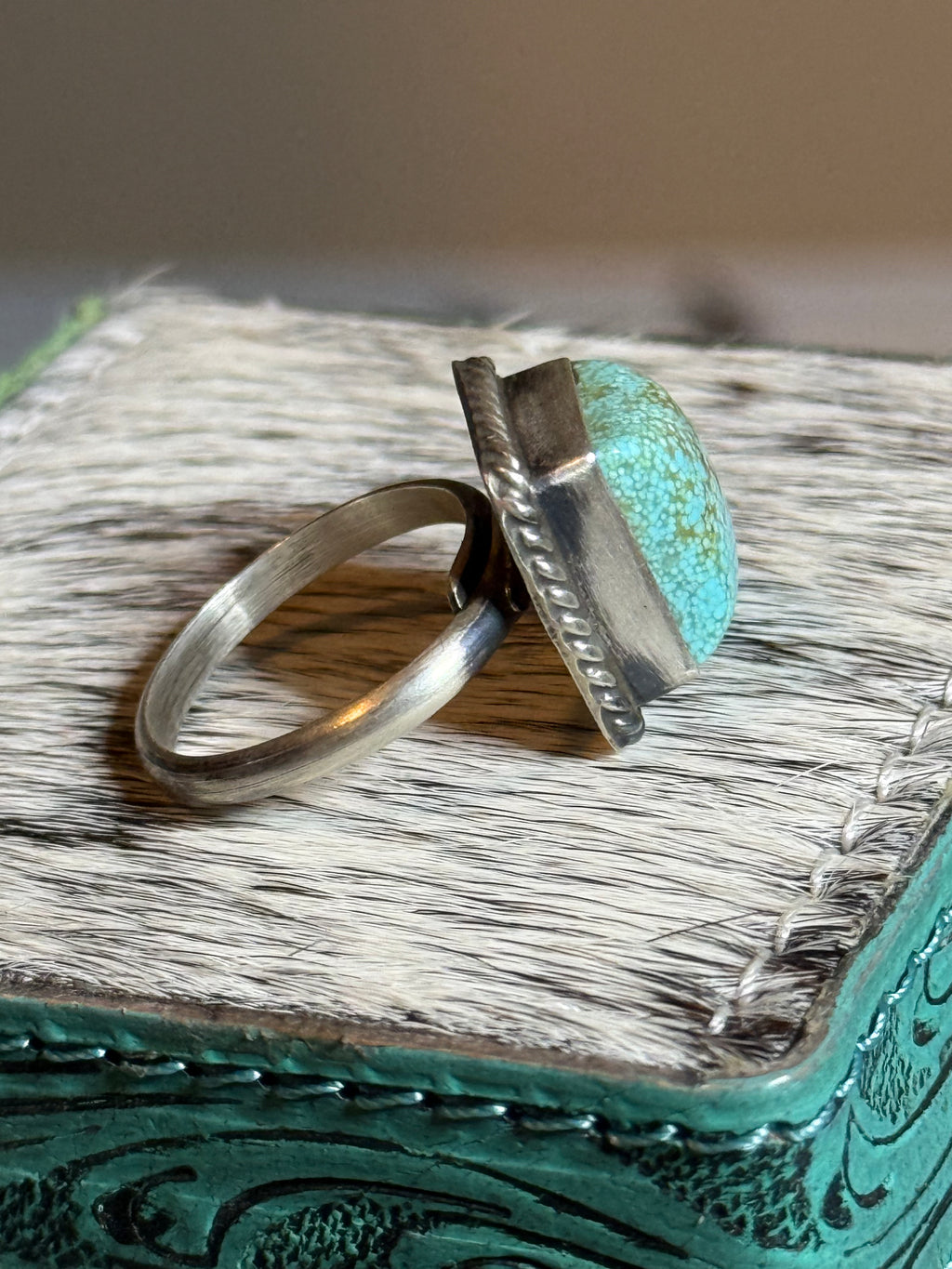 Navajo Johnny Dixon chunky square turquoise ring