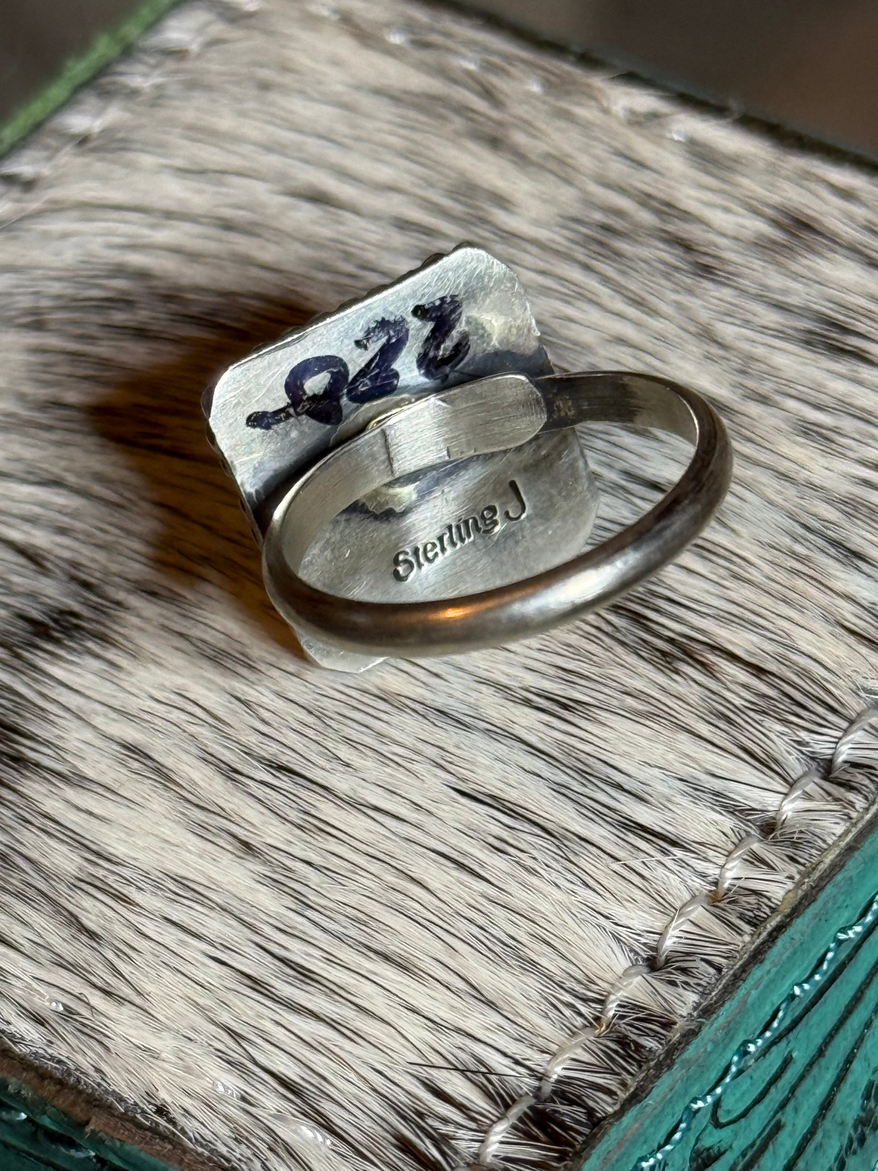 Navajo Johnny Dixon chunky square turquoise ring