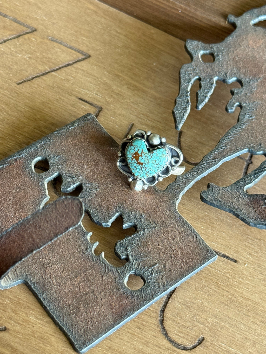 Number 8 turquoise adjustable heart ring
