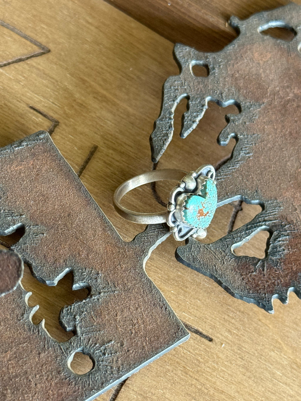 Number 8 turquoise adjustable heart ring