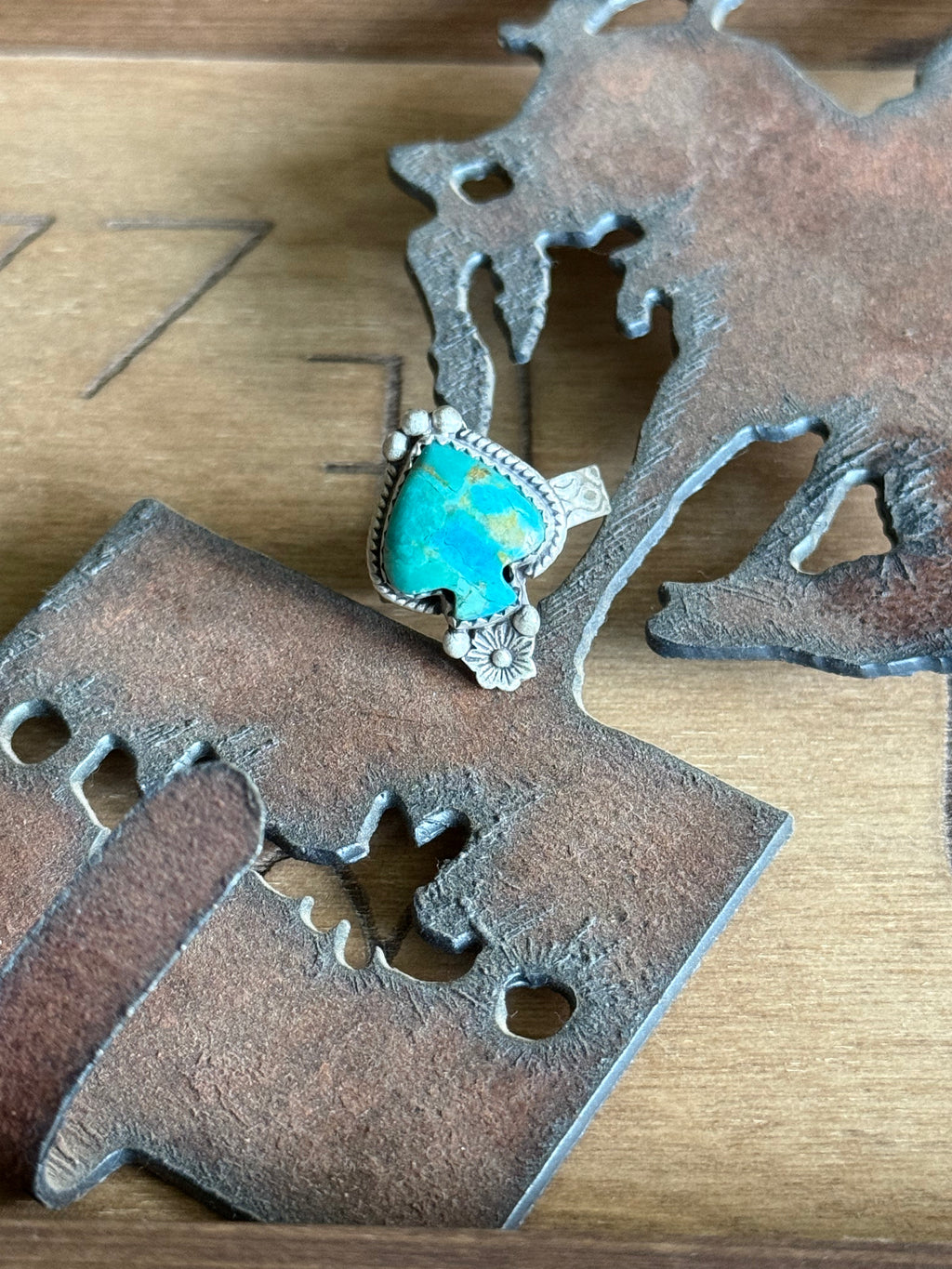Turquoise spade adjustable ring