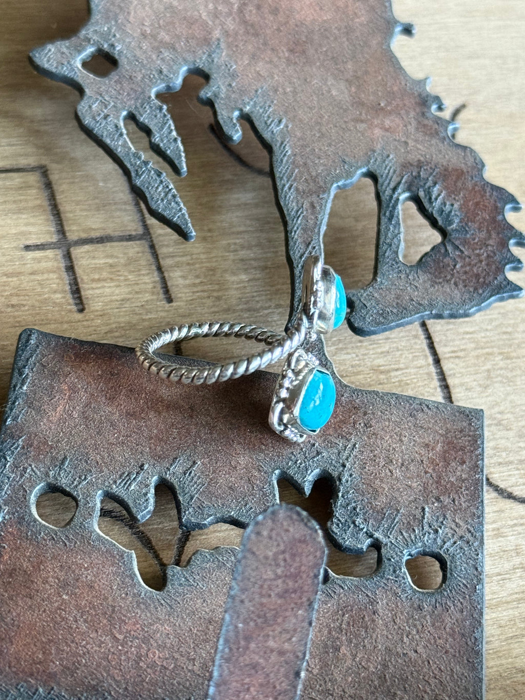 Turquoise 2 stone bypass ring