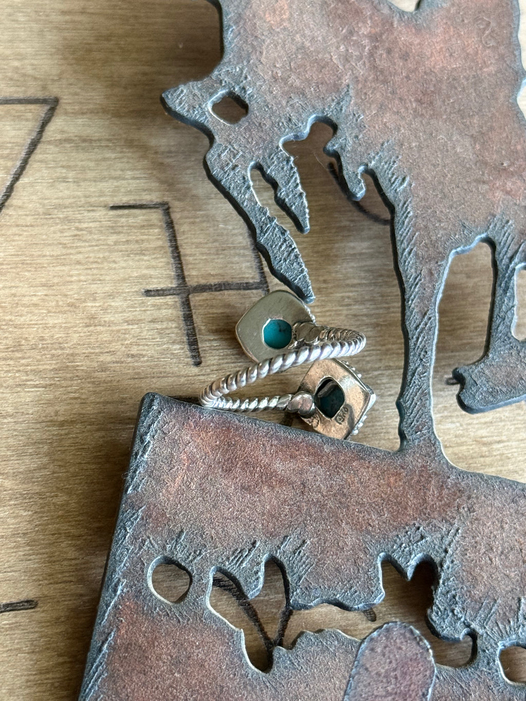 Turquoise 2 stone bypass ring