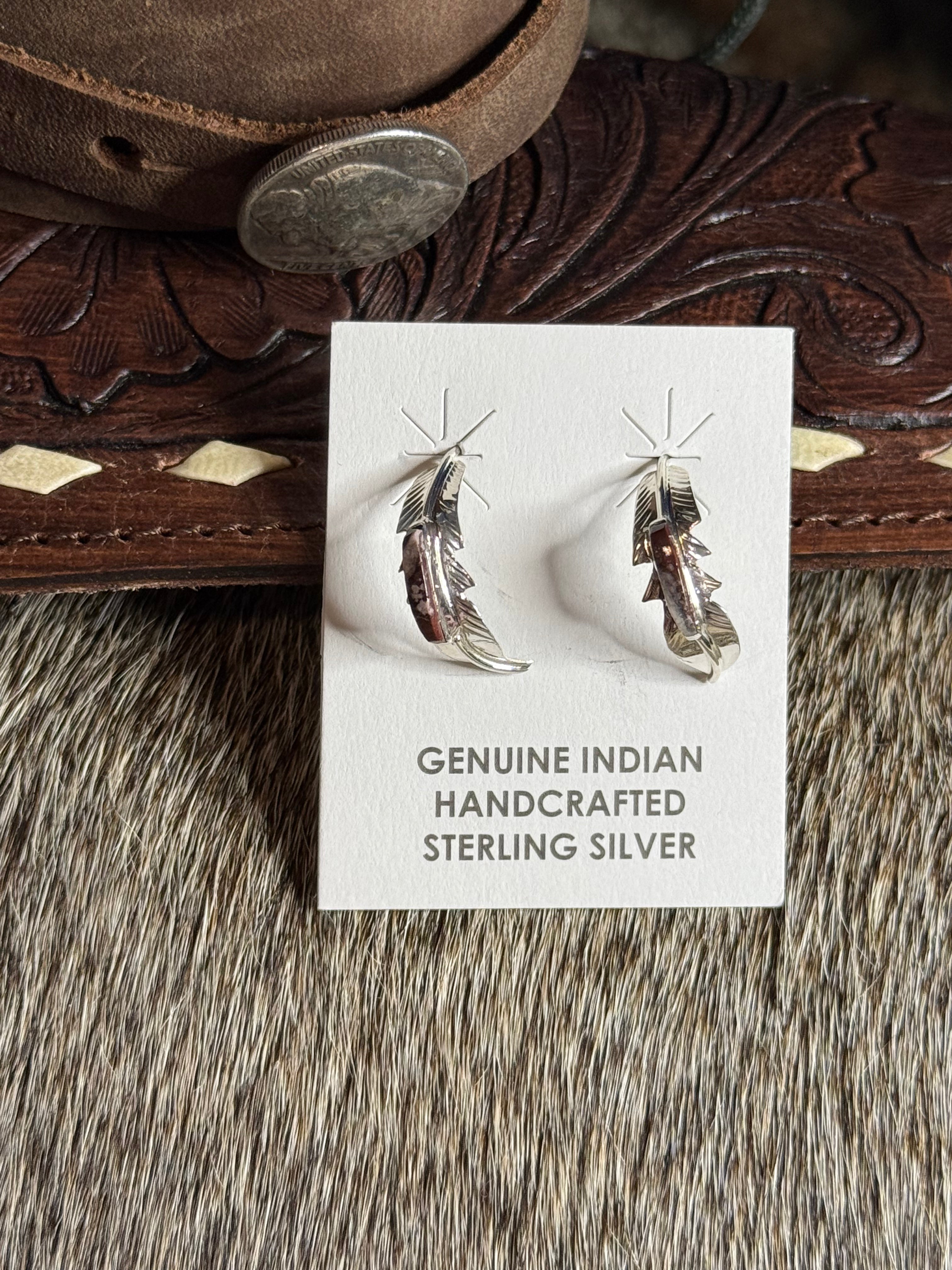 Allen Barney Native American handmade feather & wild horse earrings