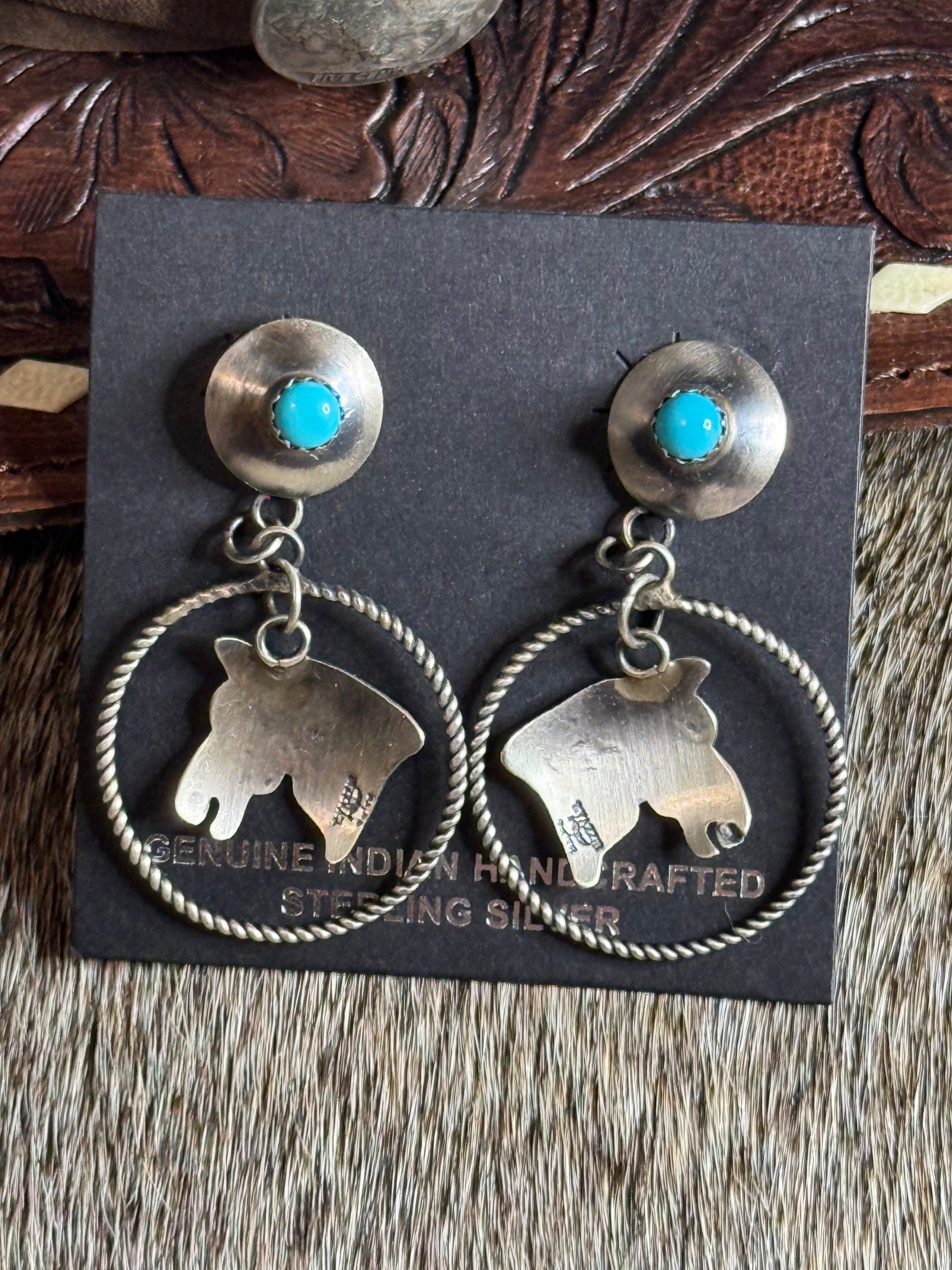 Tim Yazzie horse & turquoise earrings