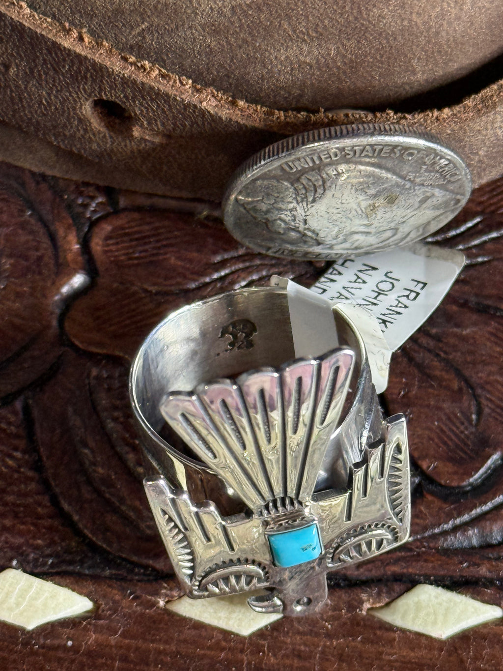 Native made Thunderbird turquoise ring