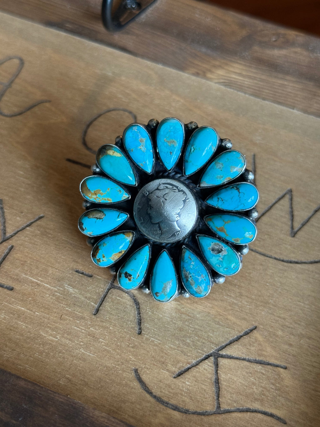 Navajo Anna Spencer turquoise coin ring