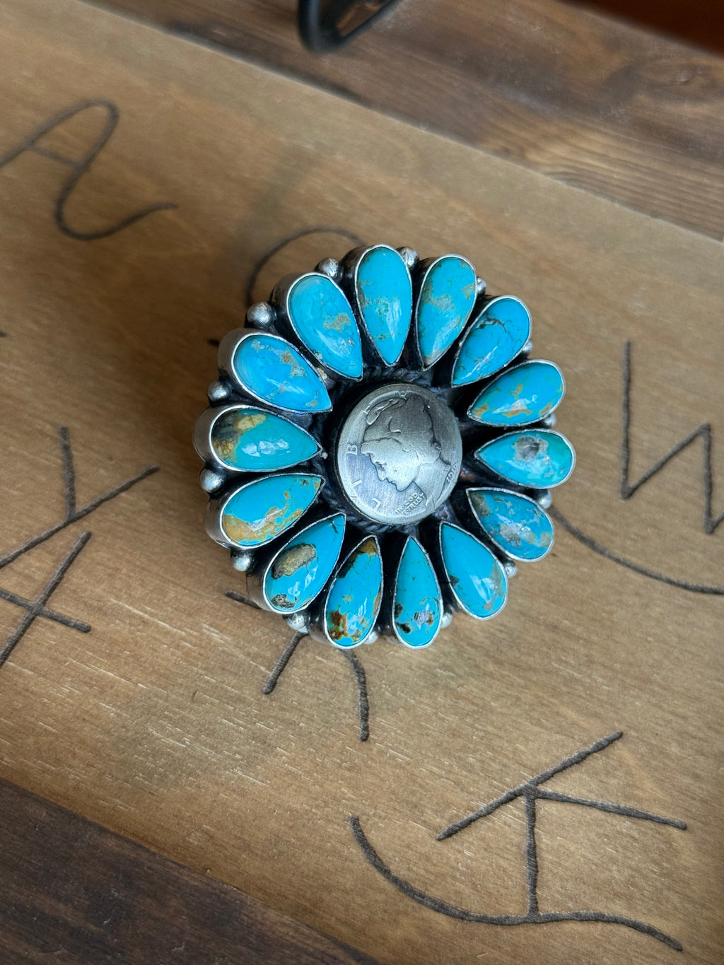 Navajo Anna Spencer turquoise coin ring