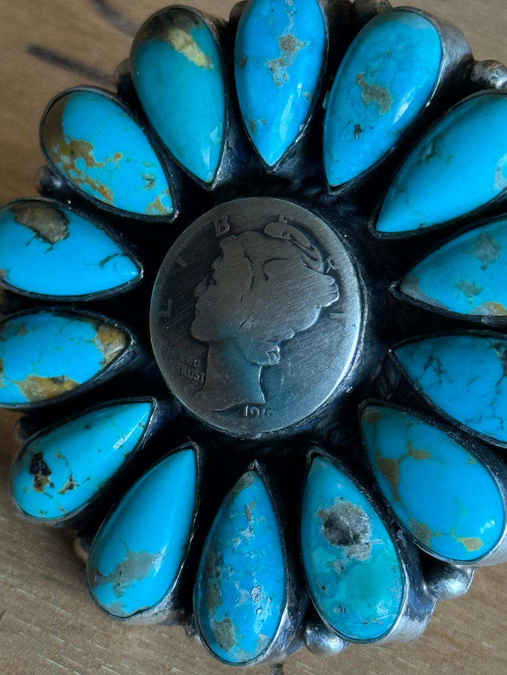 Navajo Anna Spencer turquoise coin ring