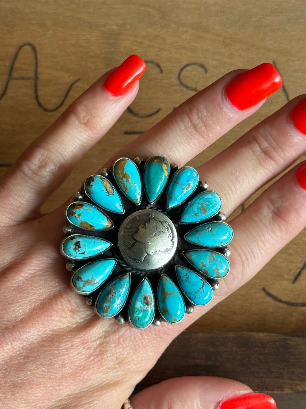 Navajo Anna Spencer turquoise coin ring