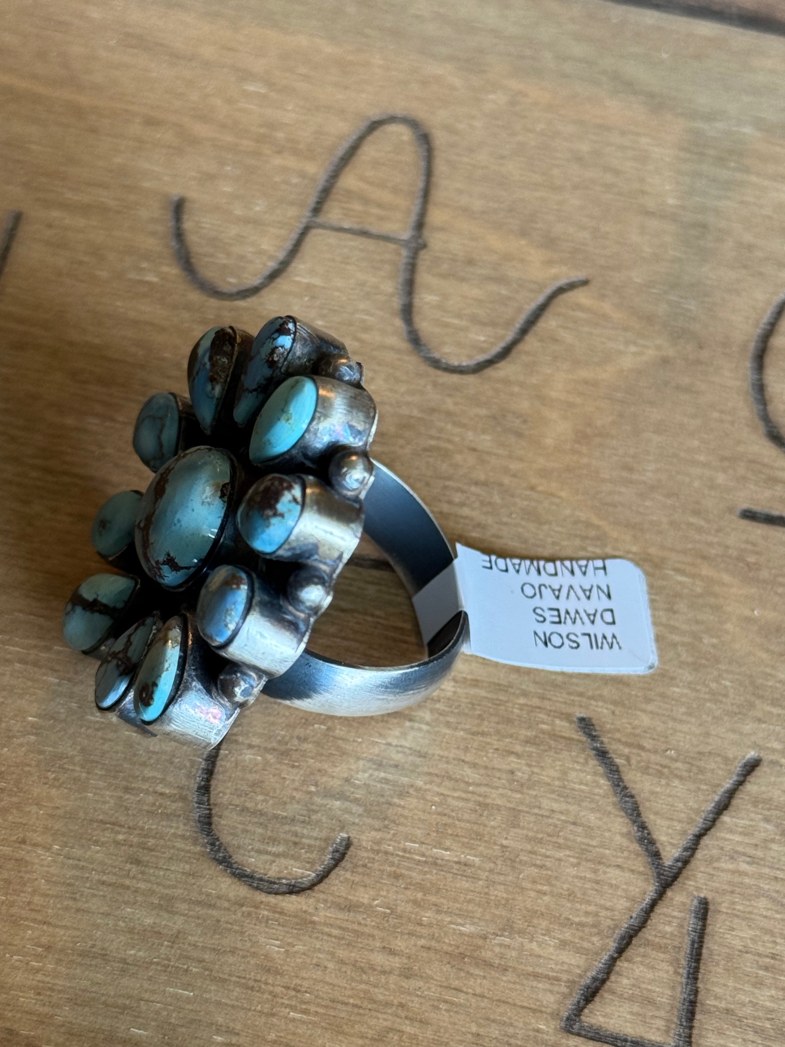 Navajo Wilson Dawes golden hills turquoise cluster ring