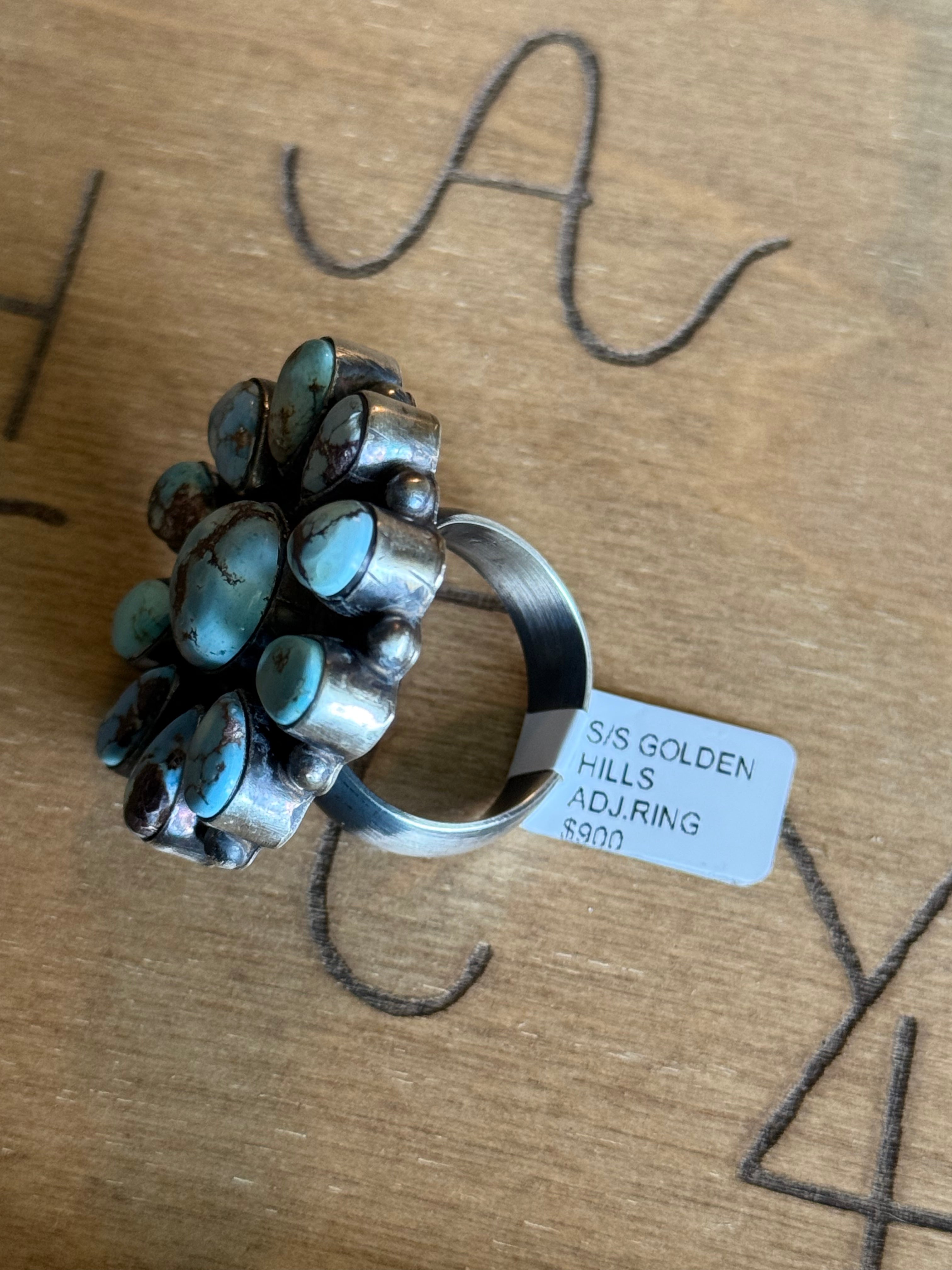 Navajo Wilson Dawes golden hills turquoise cluster ring
