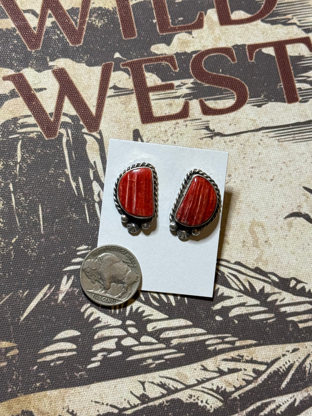 Navajo Chassity Belone spiny oyster stud earrings