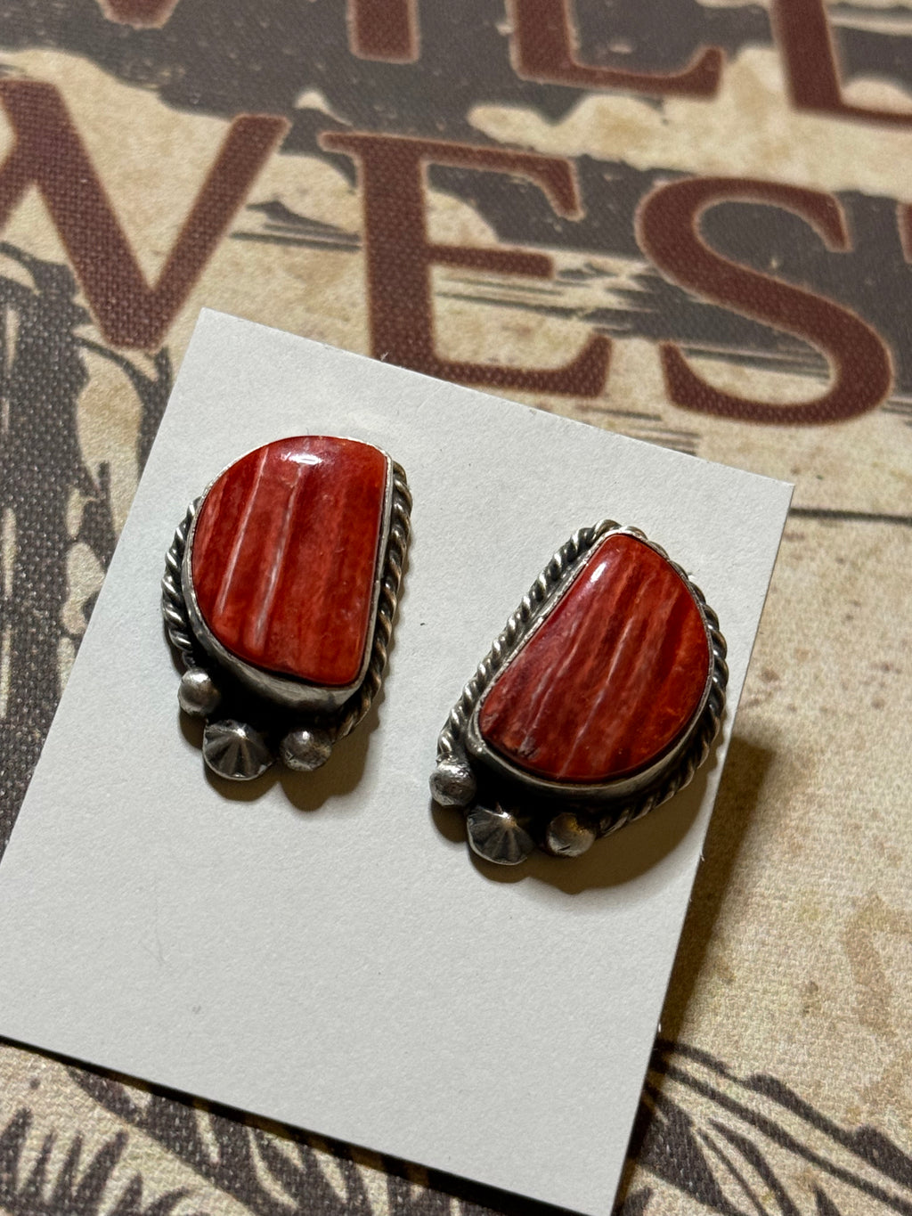 Navajo Chassity Belone spiny oyster stud earrings