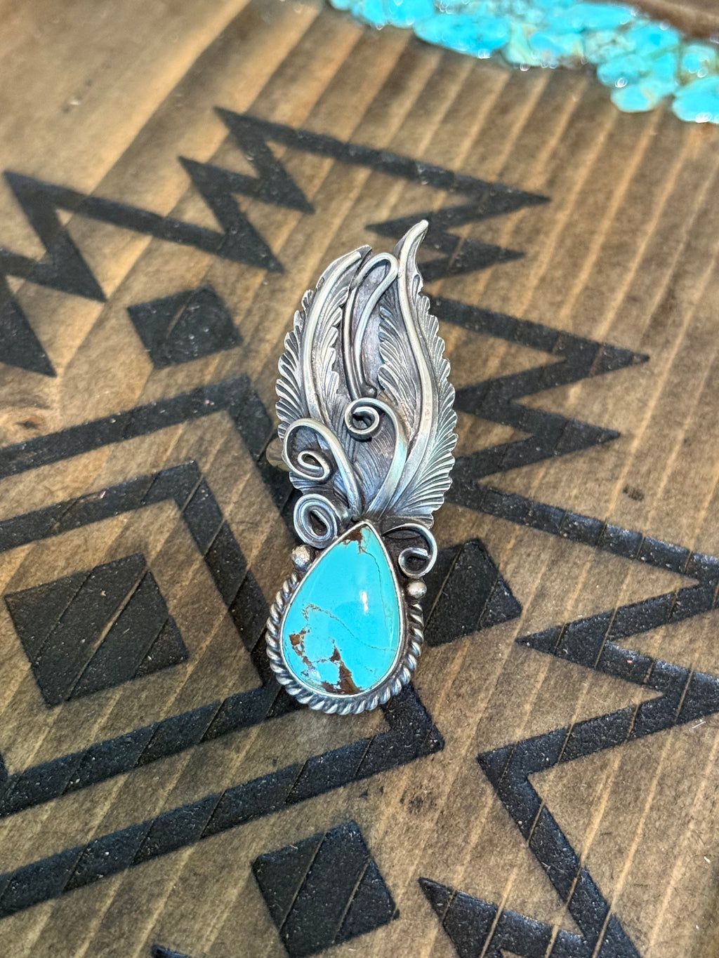 Jimmy Lee adjustable turquoise feather ring