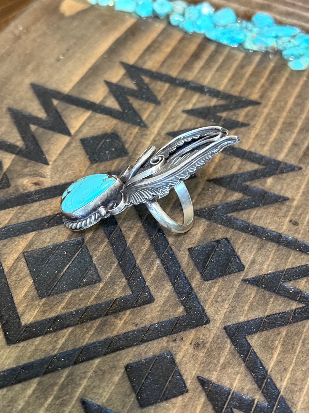 Jimmy Lee adjustable turquoise feather ring