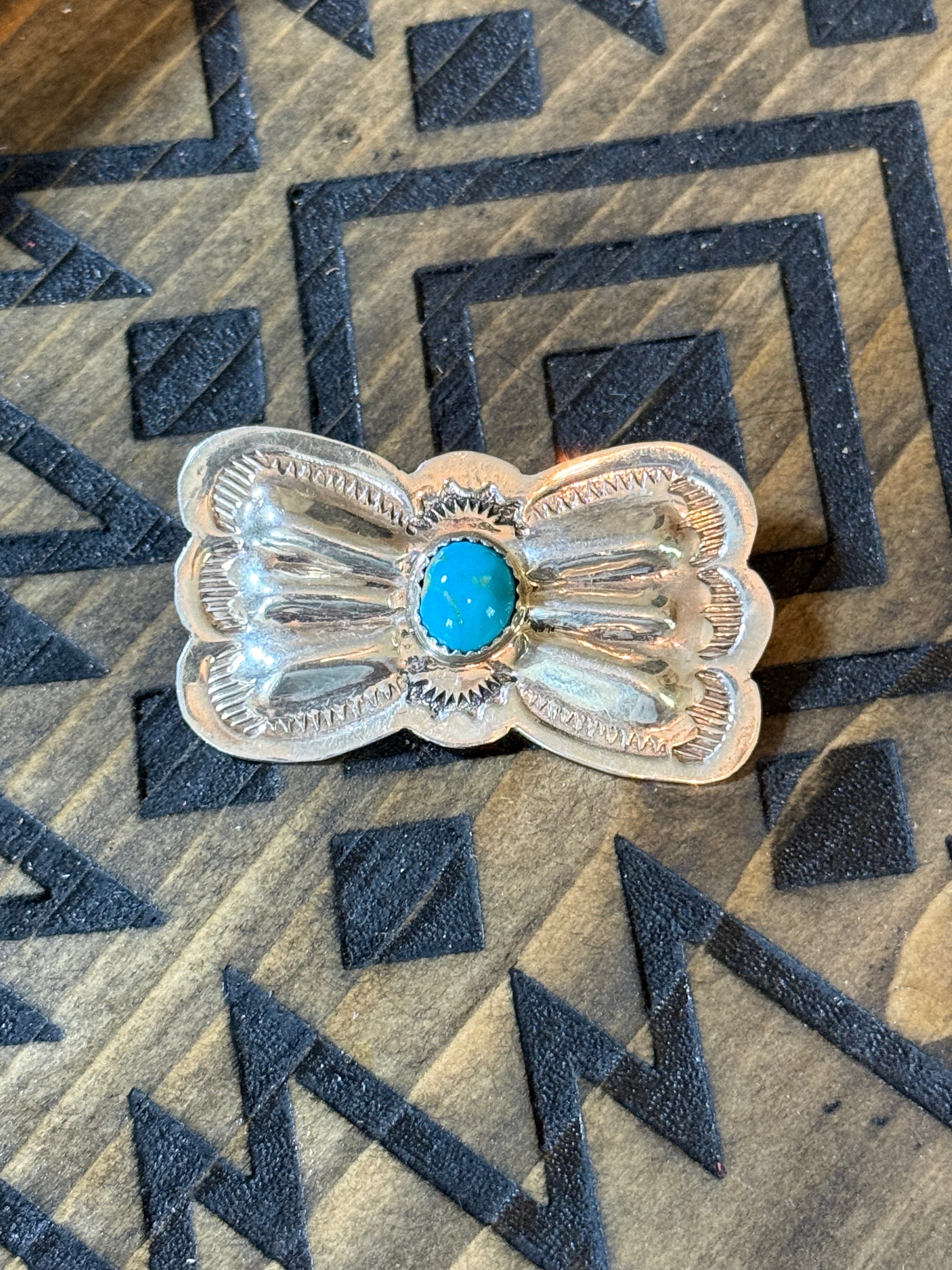 Native made sterling silver & turquoise brooch pin