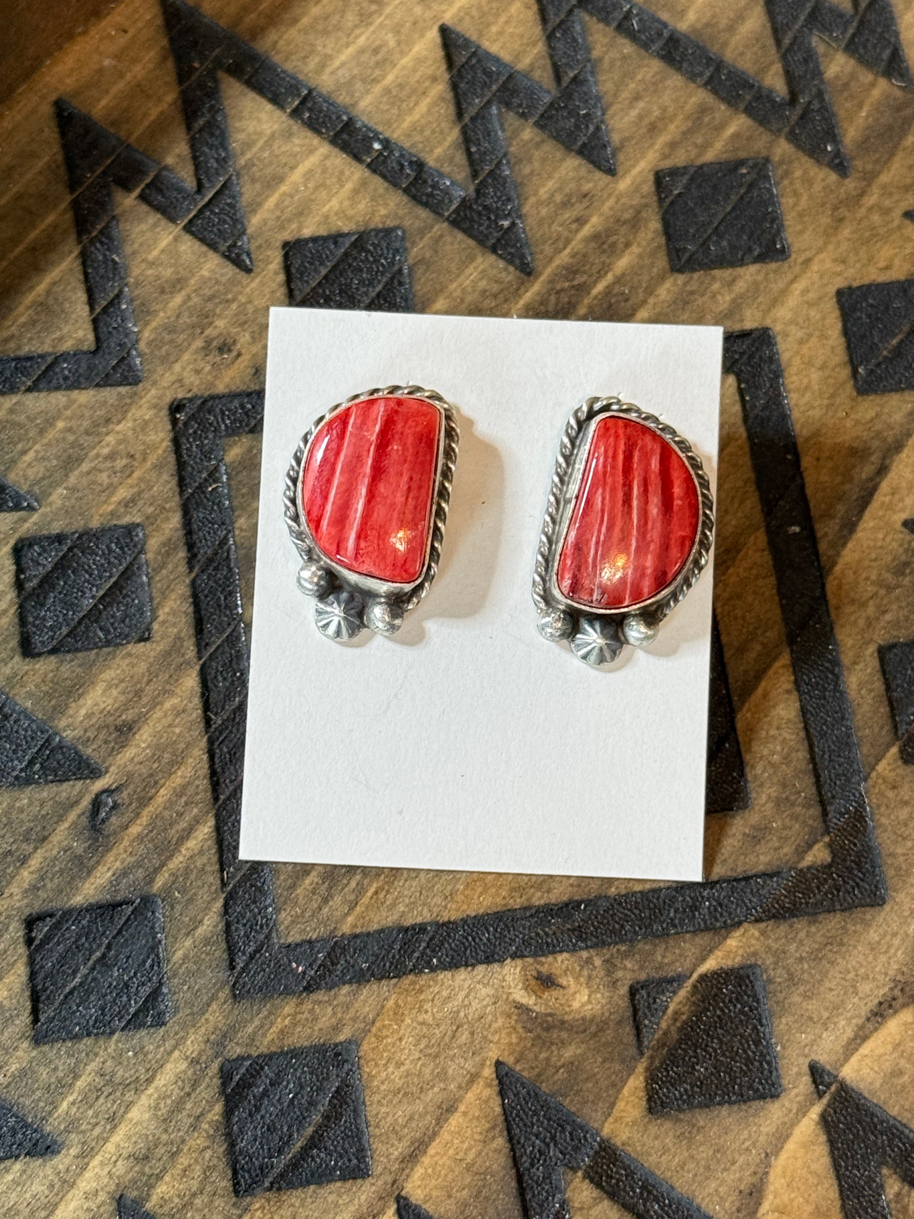 Navajo Chasity Belone spiny oyster stud earrings