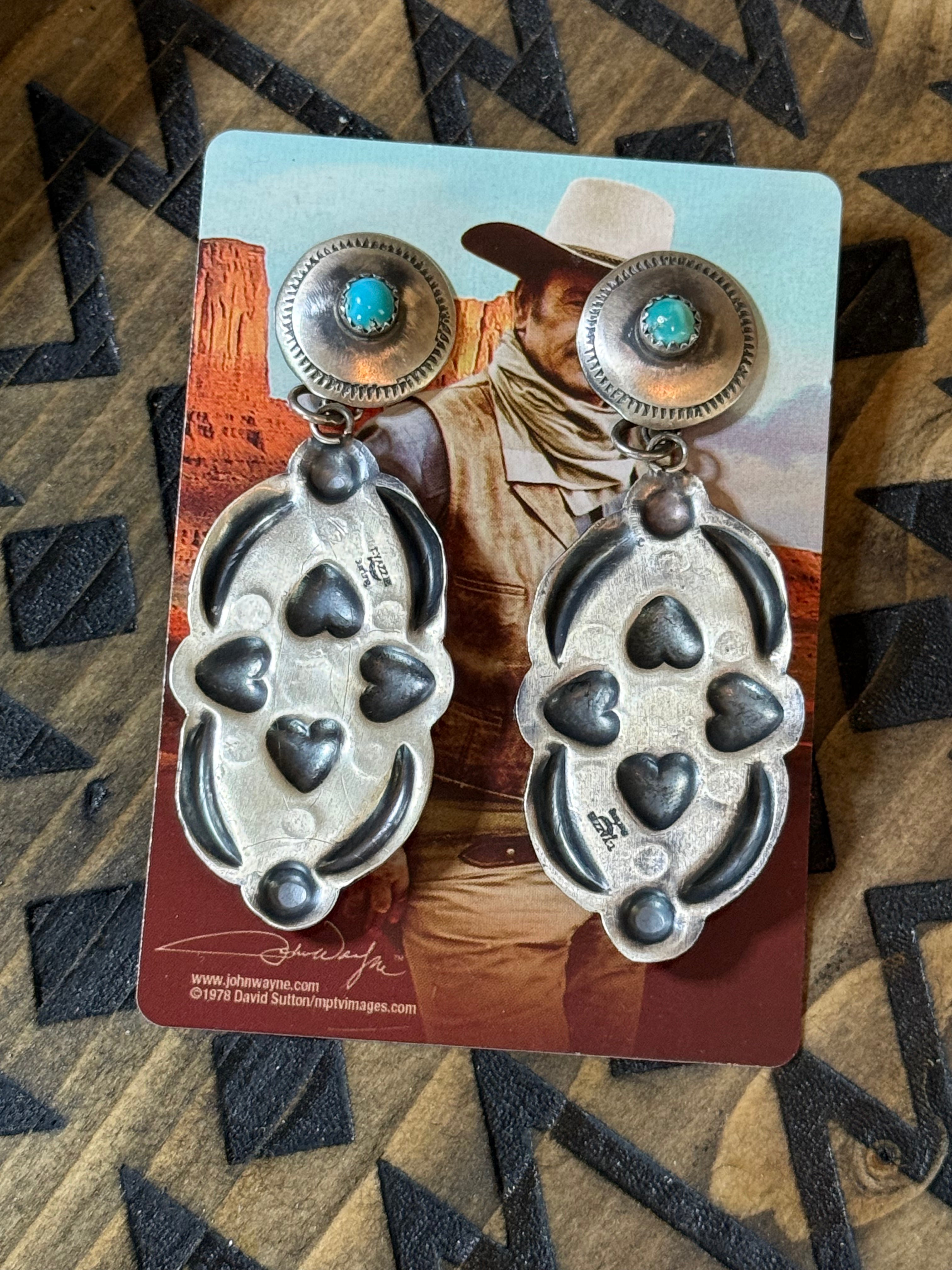 Native Tim Yazzie turquoise & hearts earrings