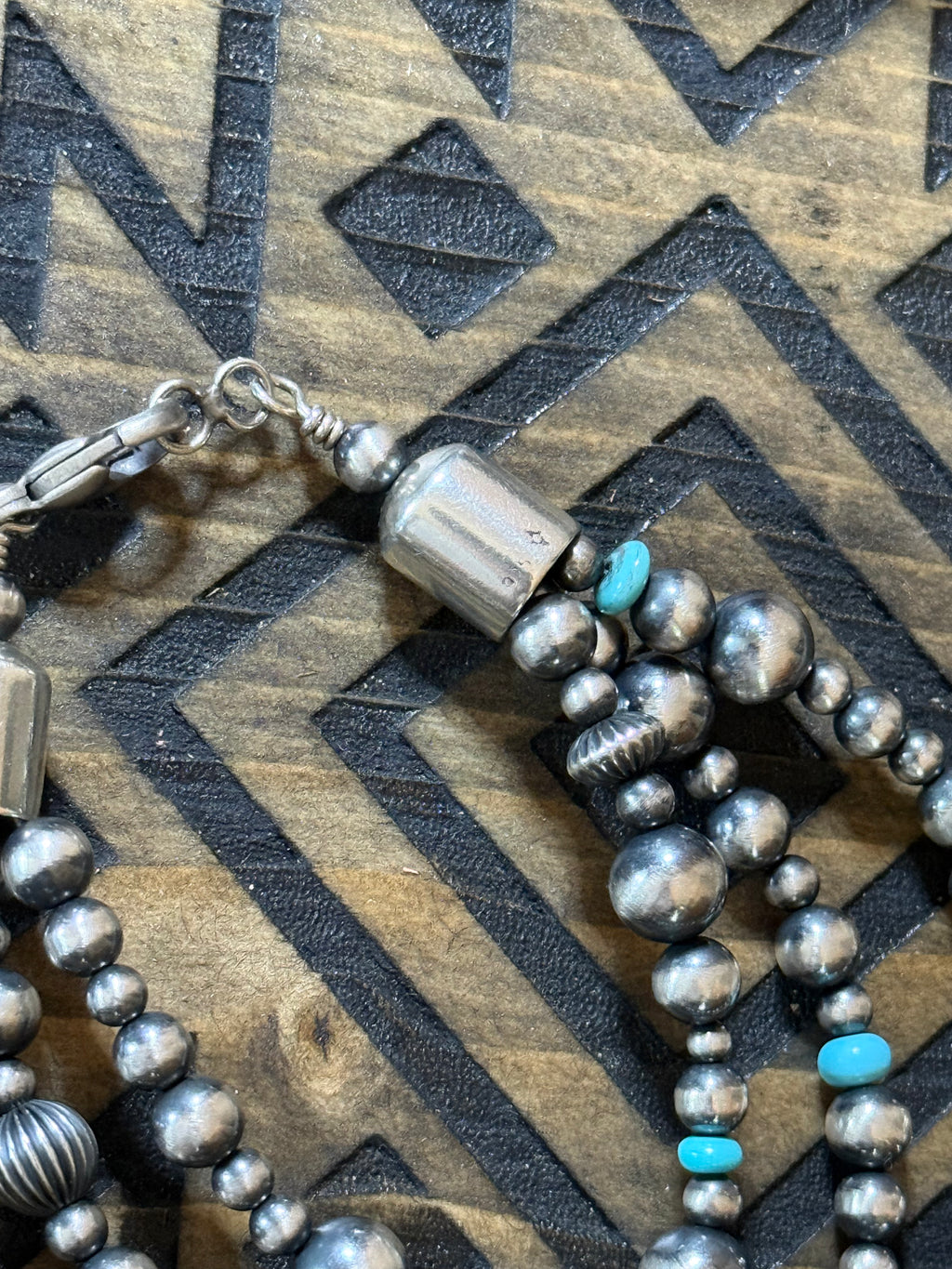 Native strung sterling silver & turquoise multi strand bracelet 8.5”