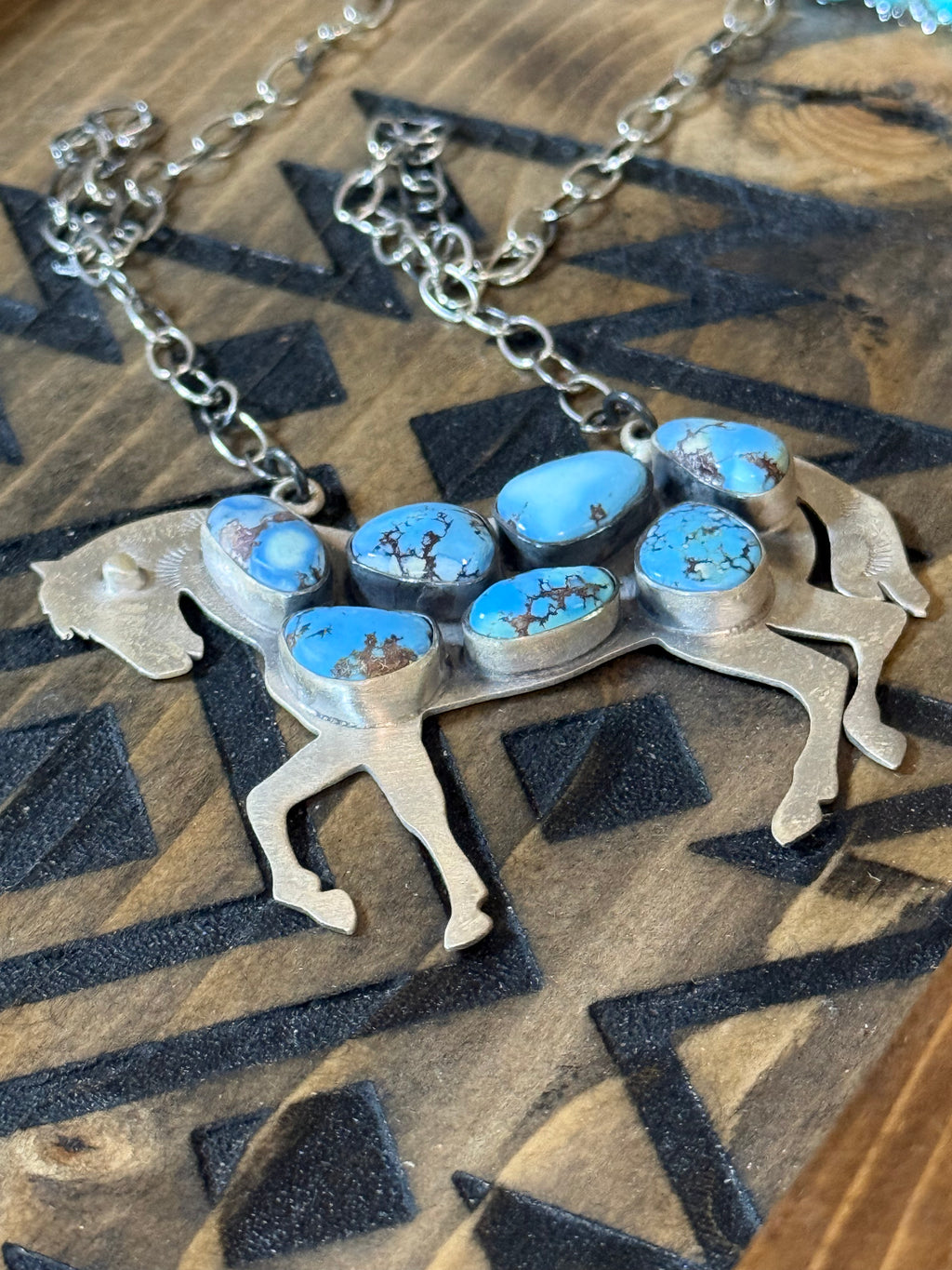 Golden hills turquoise horse necklace