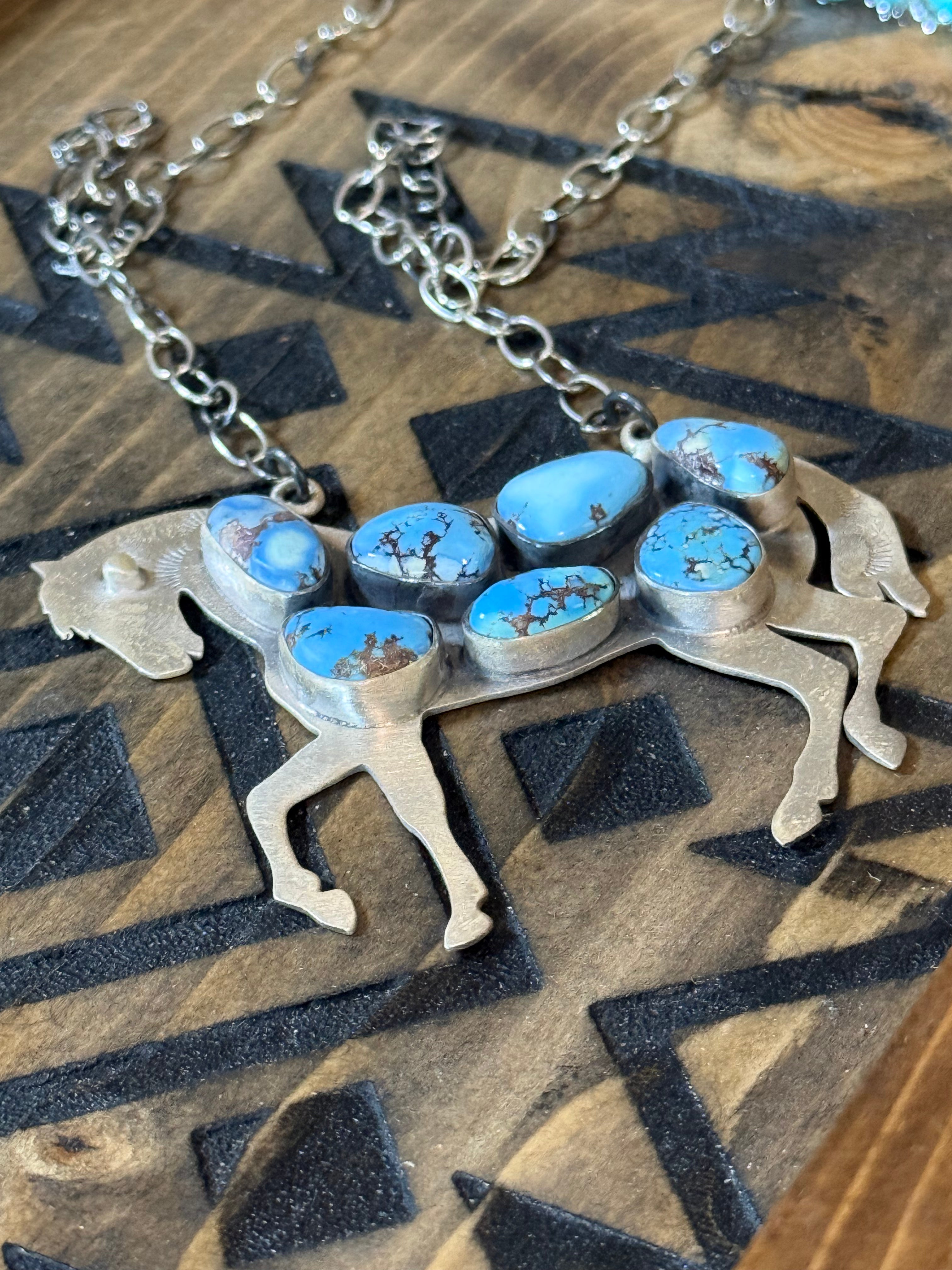 Golden hills turquoise horse necklace