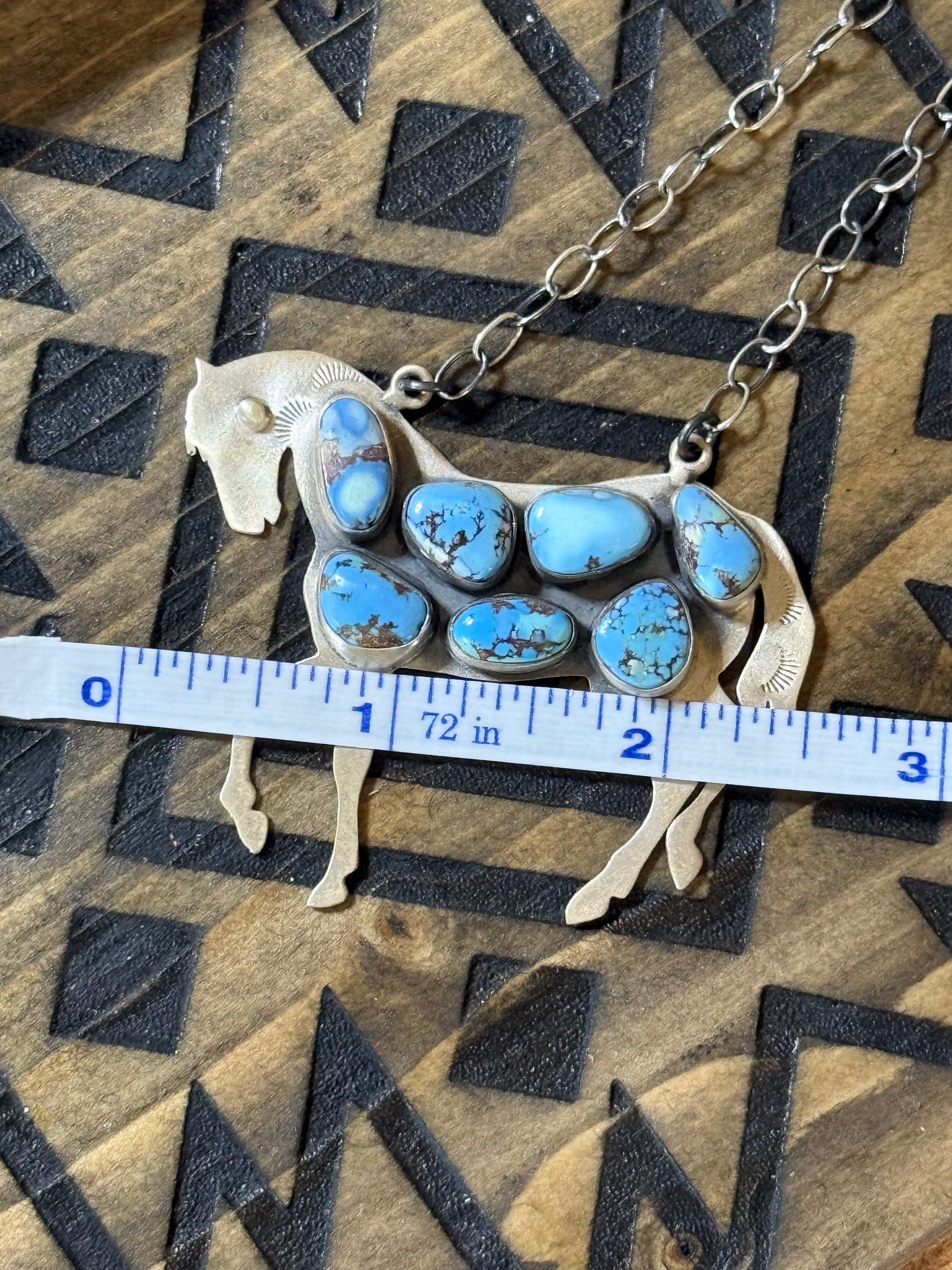 Golden hills turquoise horse necklace