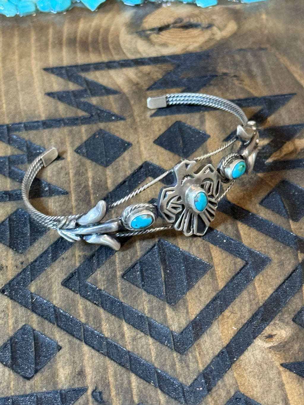 Native Bobby Platero native made Thunderbird turquoise cuff