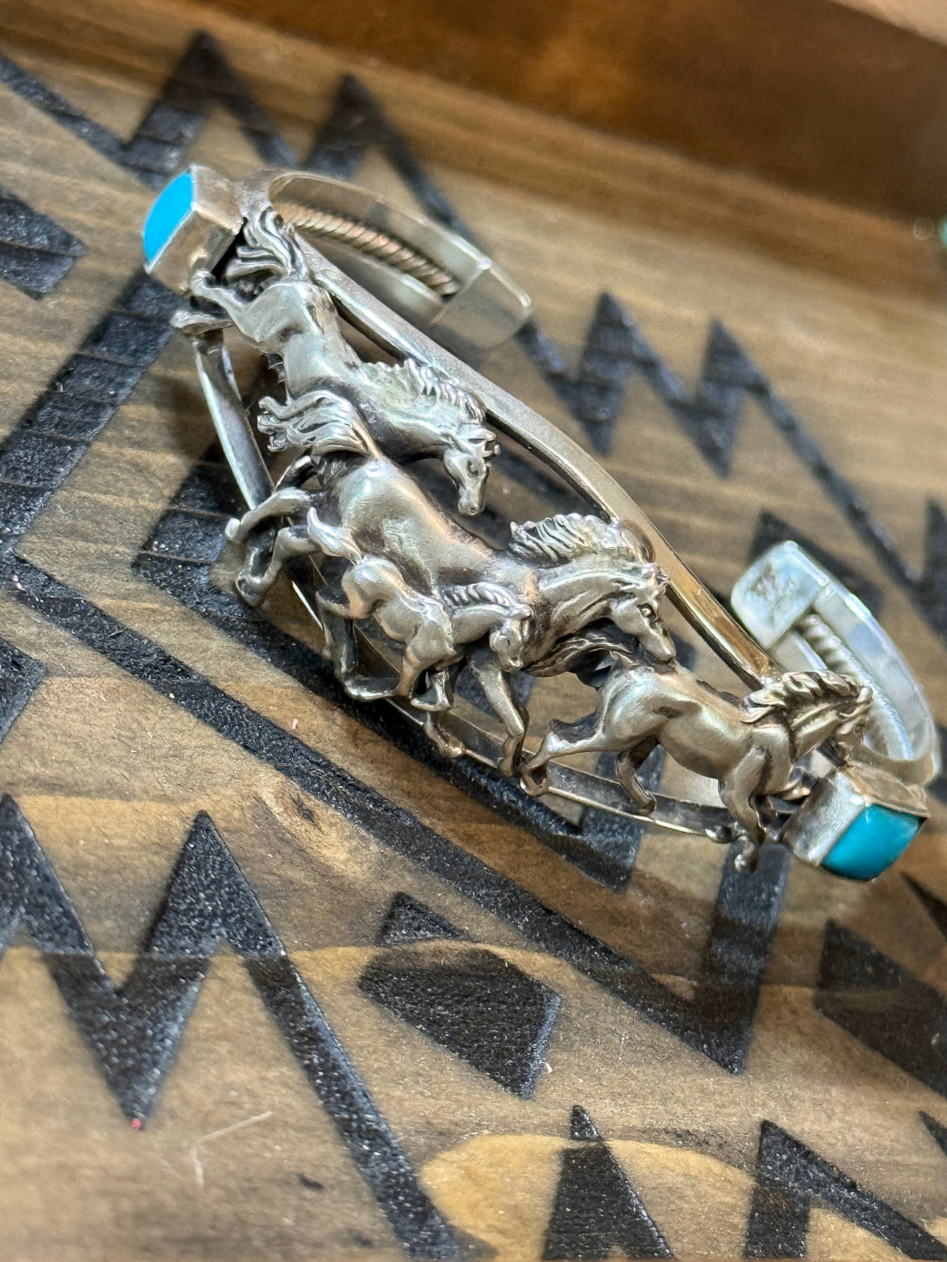 Bobby Platero Native handmade running horse turquoise cuff