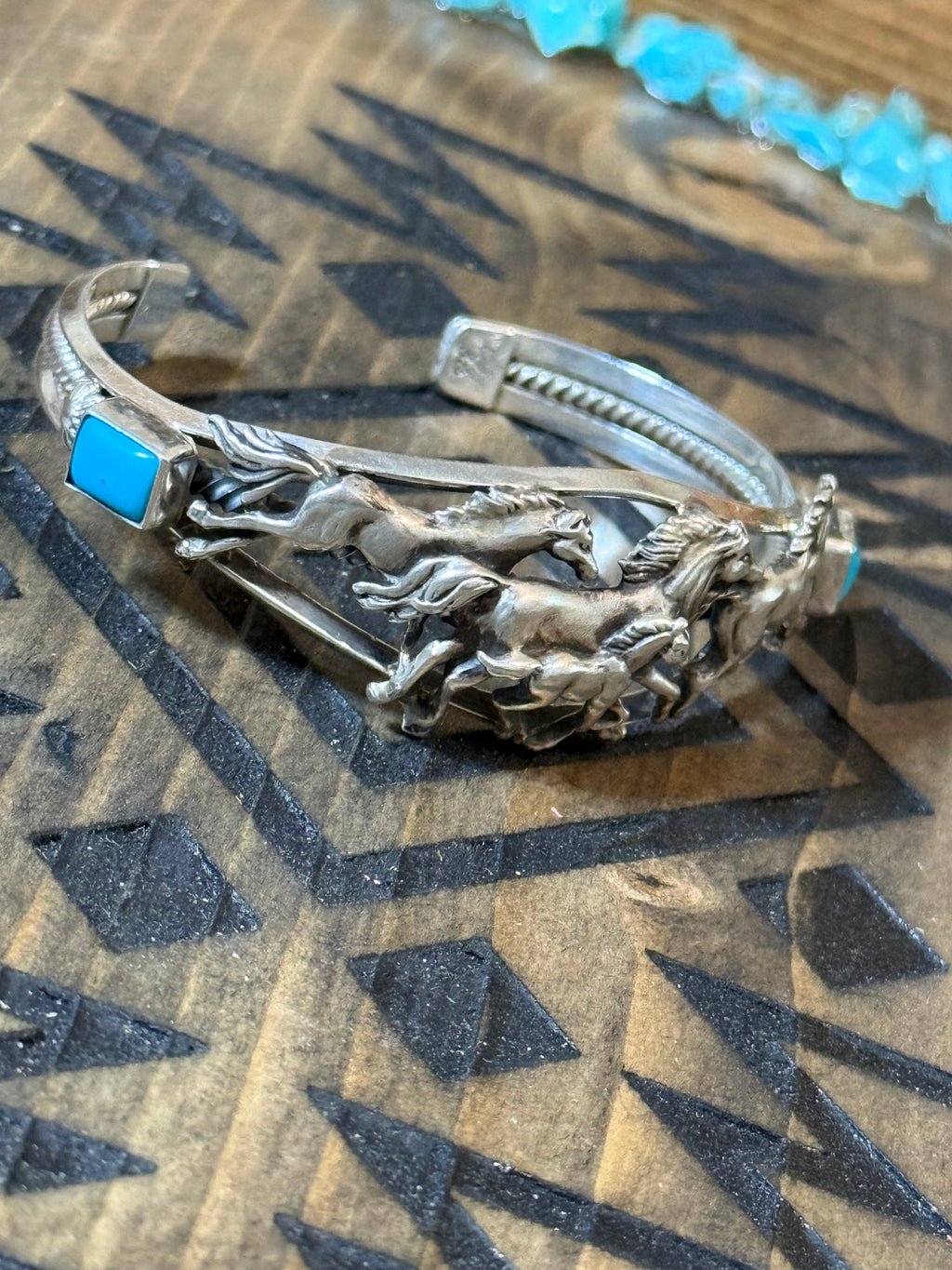 Bobby Platero Native handmade running horse turquoise cuff