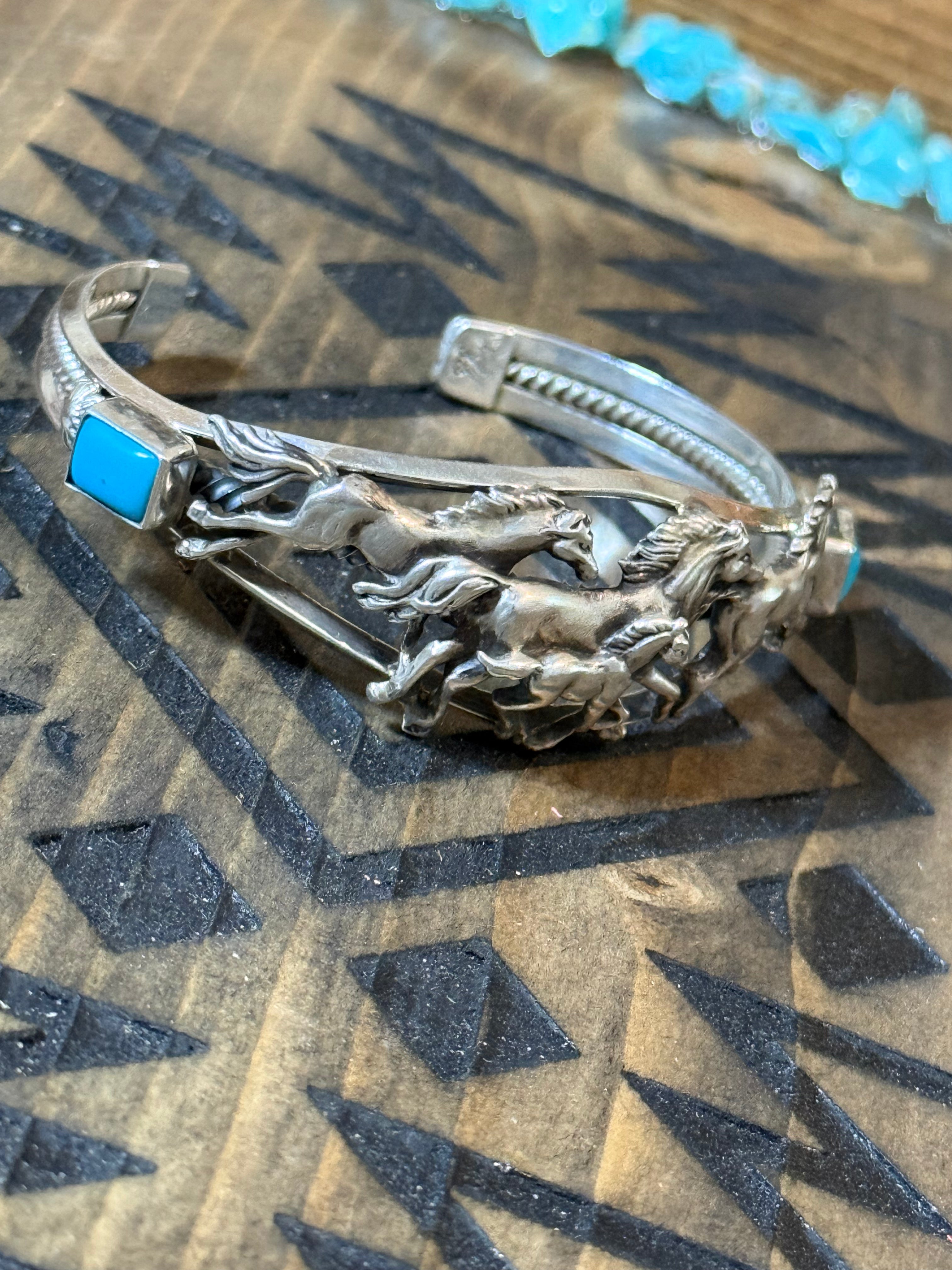 Bobby Platero Native handmade running horse turquoise cuff