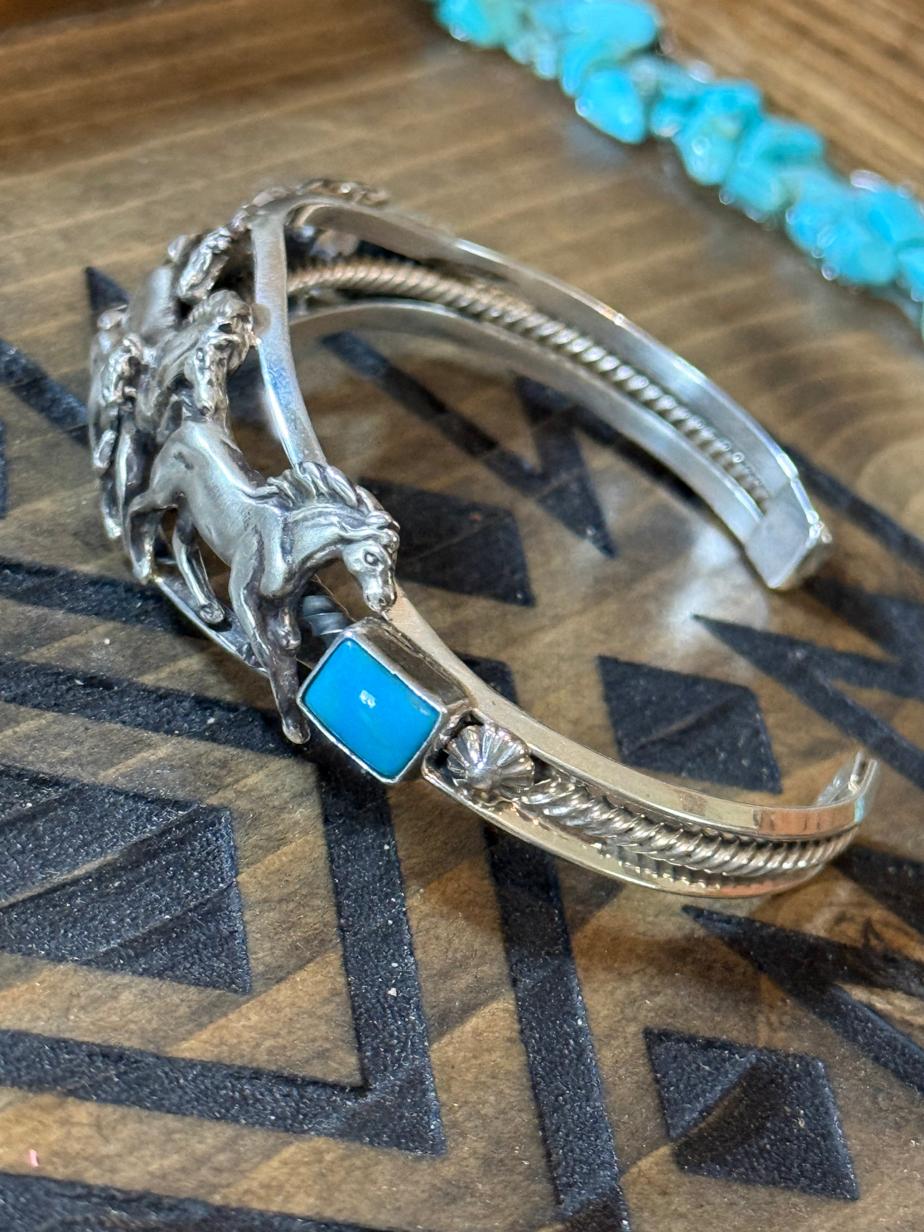 Bobby Platero Native handmade running horse turquoise cuff
