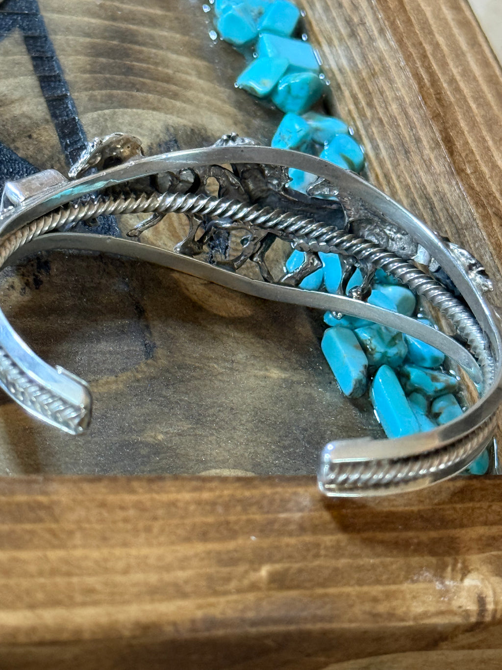 Bobby Platero Native handmade running horse turquoise cuff